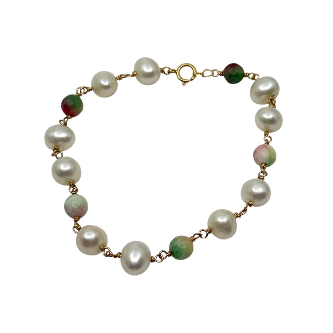 14k gold filled Pearl watermelon tourmaline  bracelet - GM324 - photo 3
