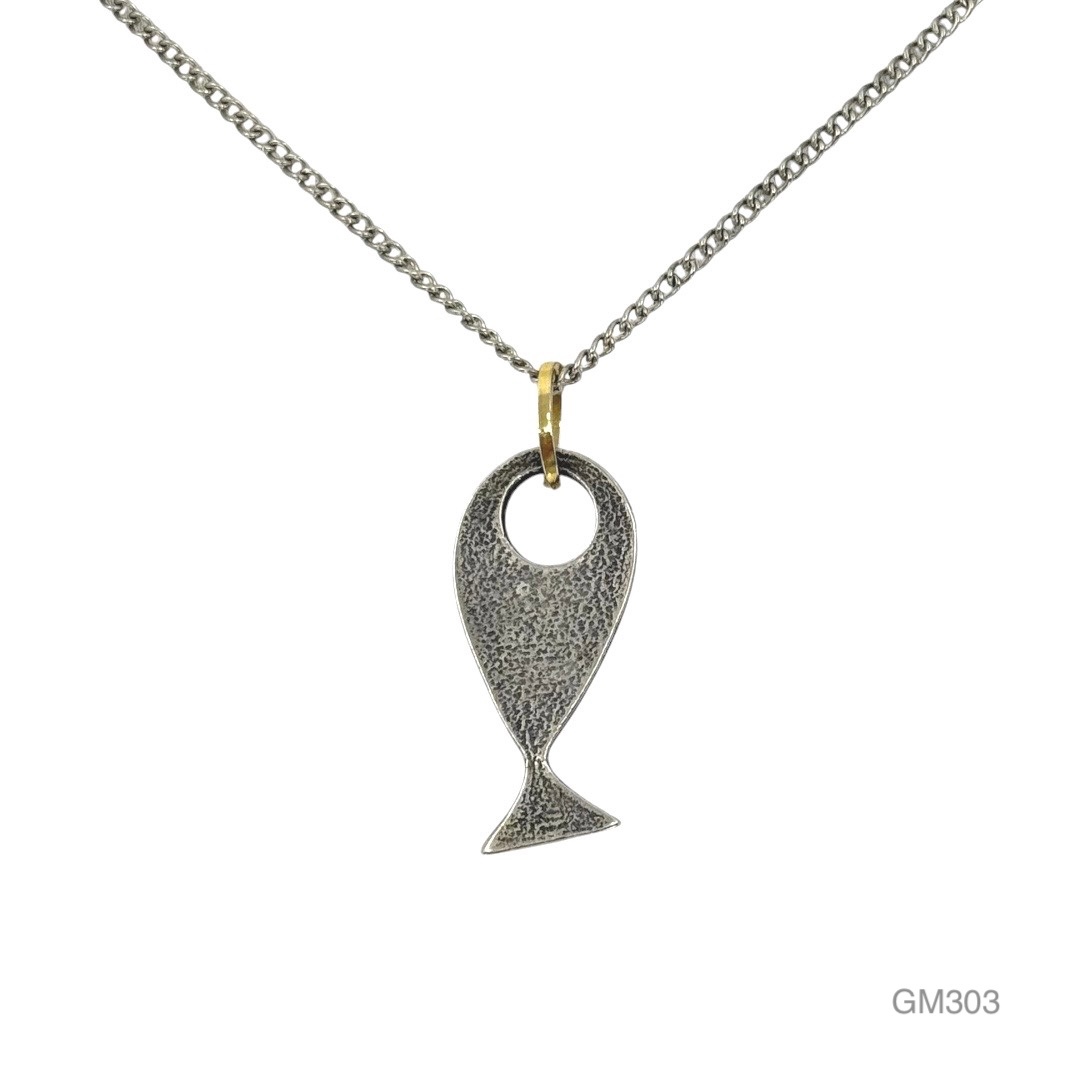 Vintage silver Plated fish pendant necklace - GM303