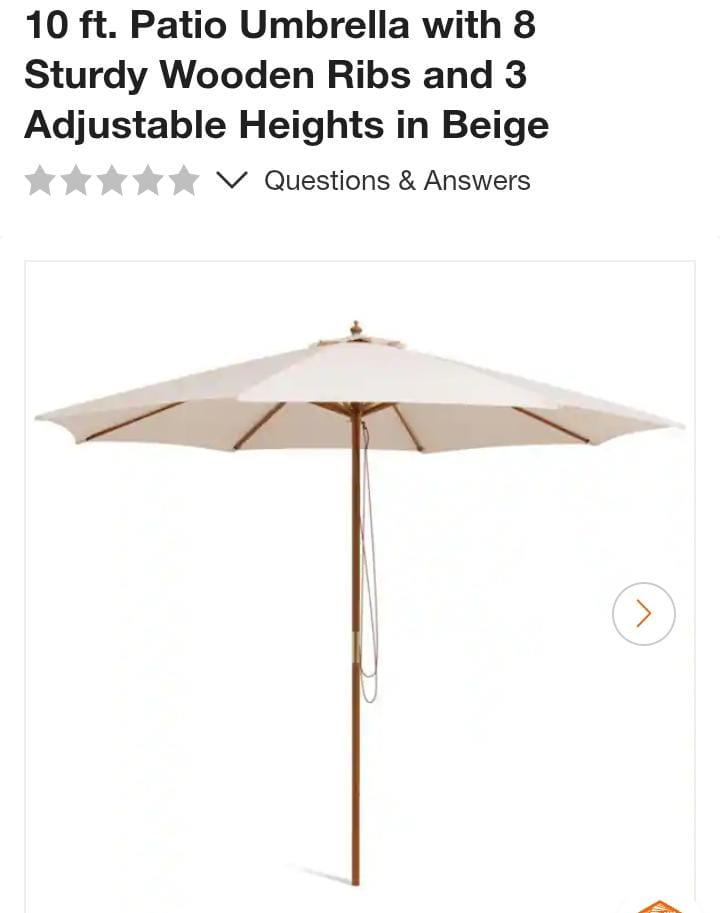 10 ft. Patio Umbrella with 8 Wooden Ribs - Beige - photo 3