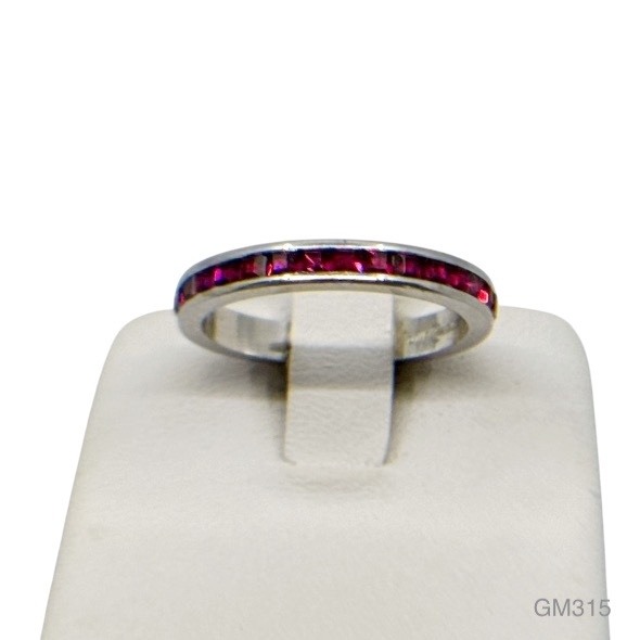 vintage sterling silver ruby rhinestone band ring - GM315