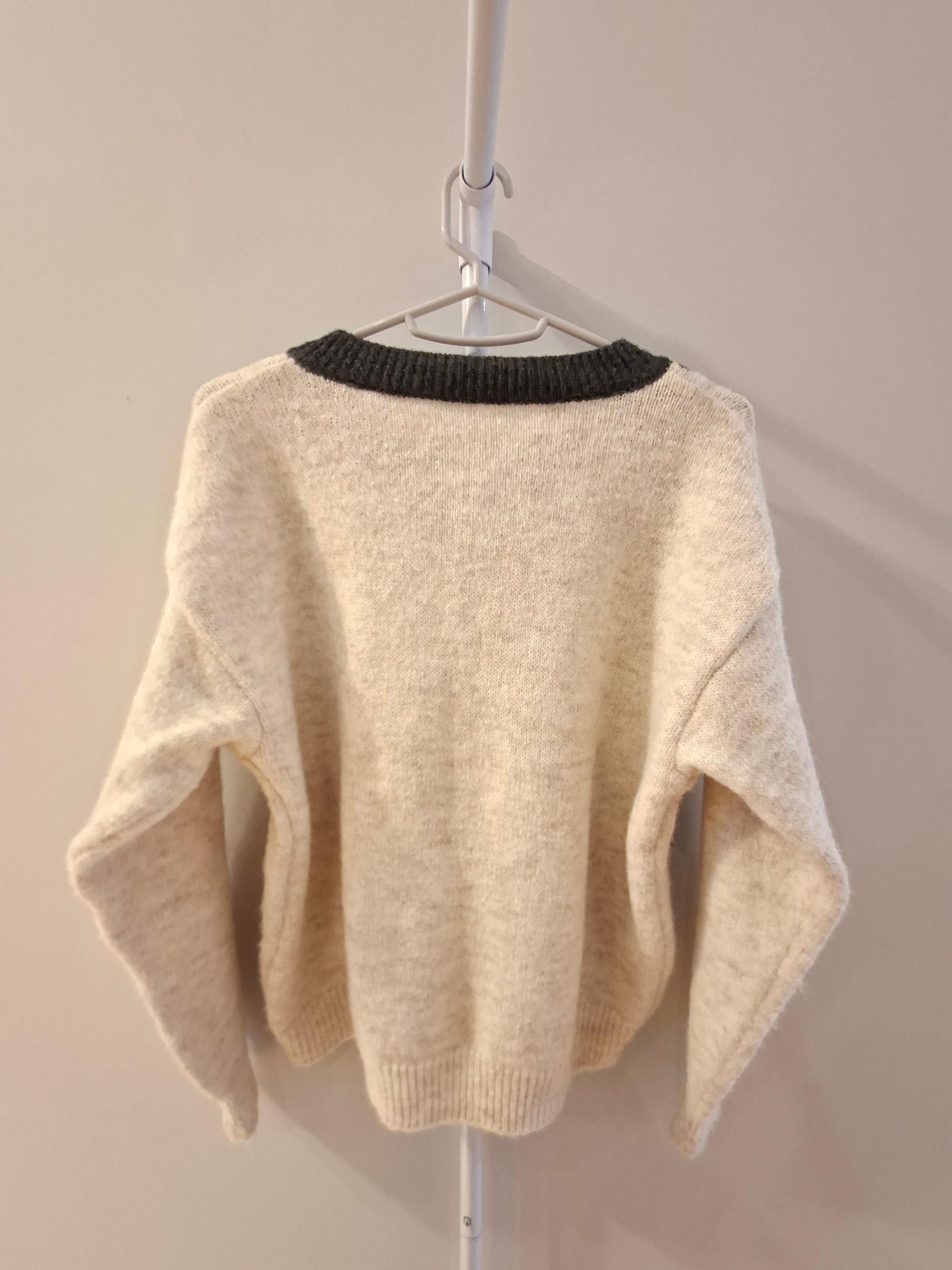 Cream Cable Knit Cardigan with Geometric Pattern - photo 2