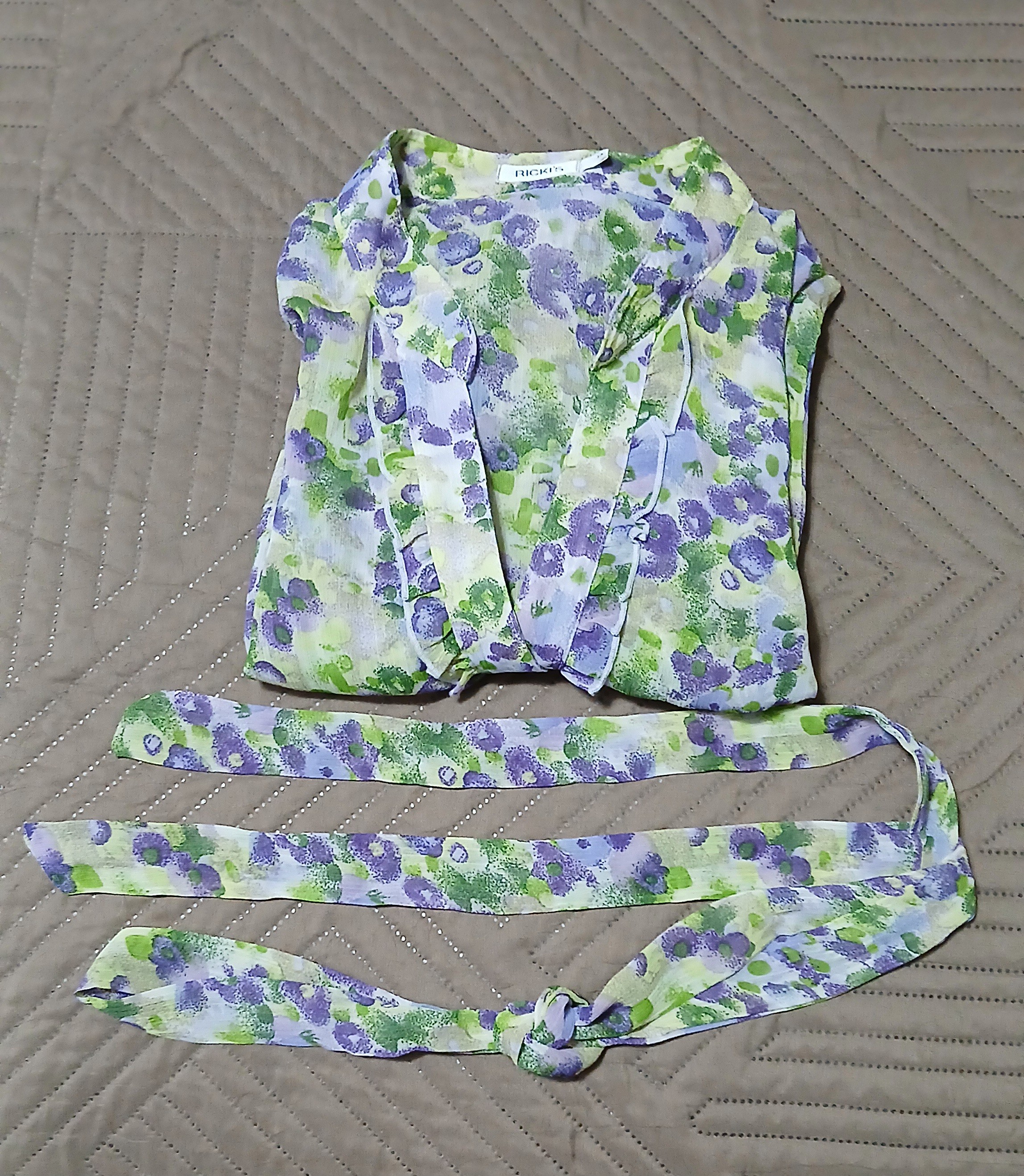 Ricki's Sheer Blouse with Belt, Lilac /Green Floral, Size 14 - photo 4