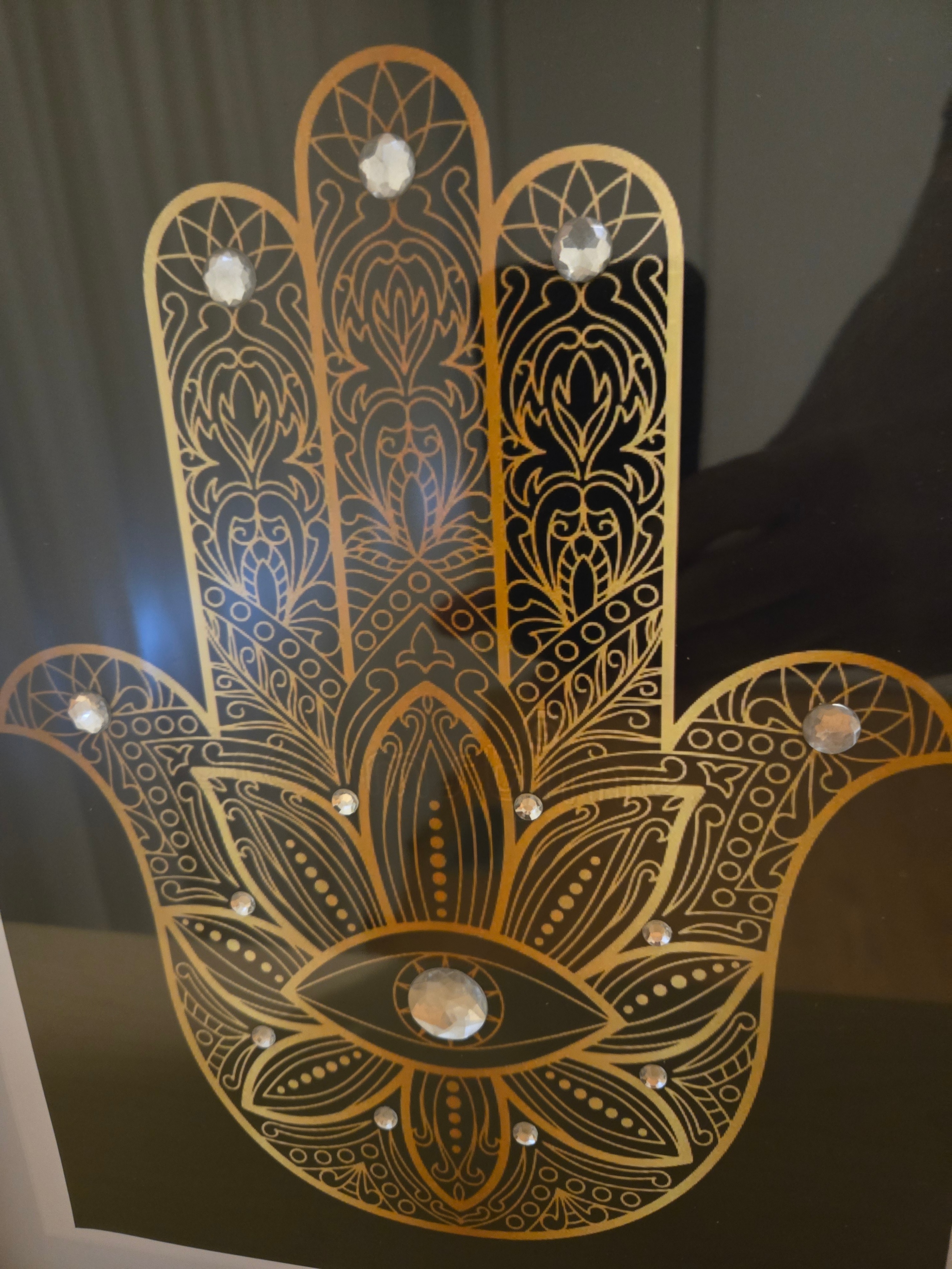 Framed Hamsa (Hand of Fatima) Wall / Tabletop Art – 15x12 Inches - photo 2