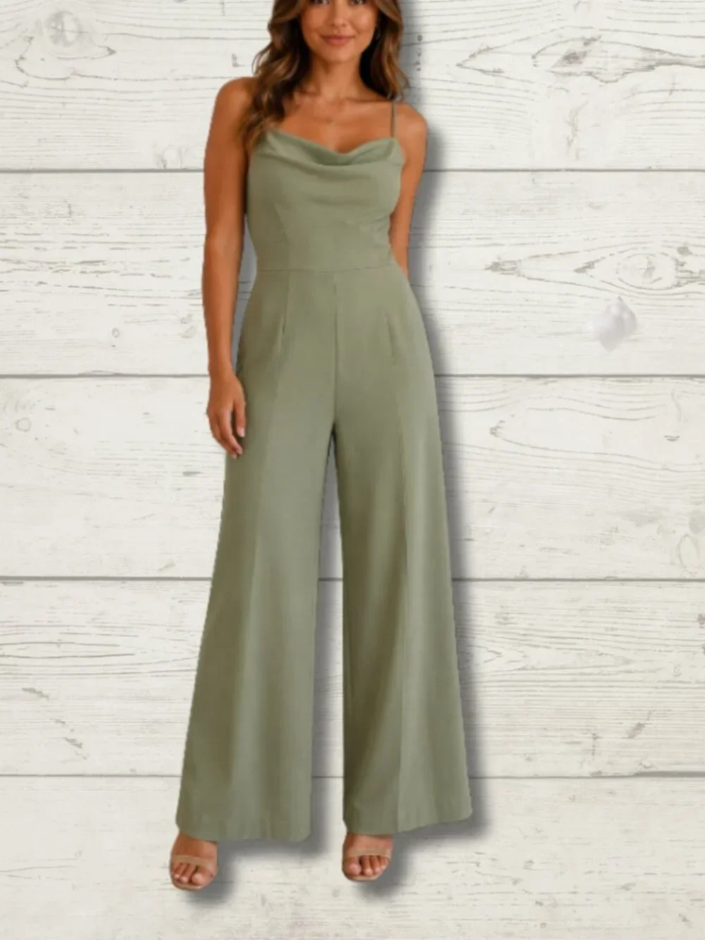 Cider Sage Green Wide-Leg Jumpsuit – Size Small