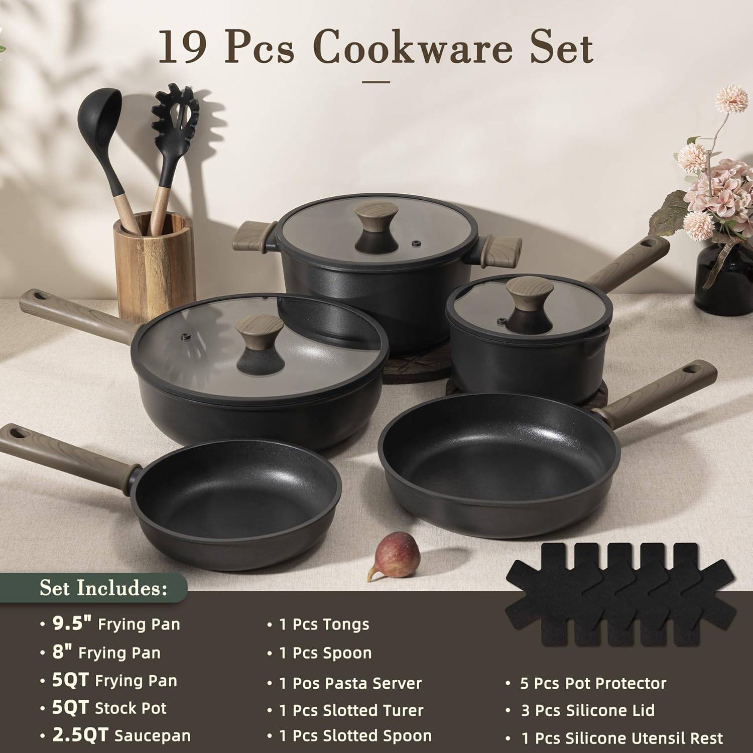 Astercook 19 Pcs Pots and Pans Set Non Stick,Titanium Induction - photo 2