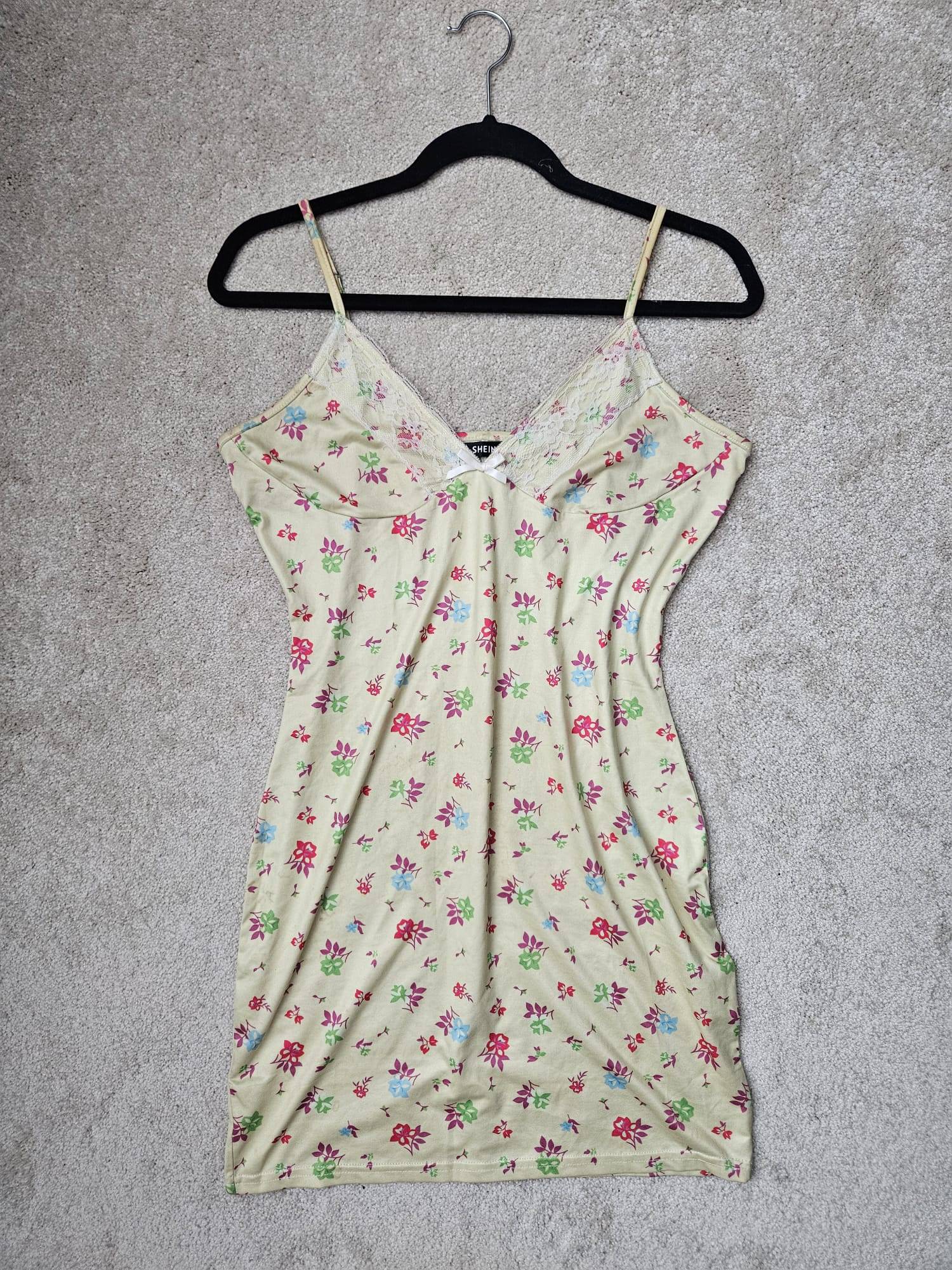Yellow Lemon Floral Lace Trim Mini Dress