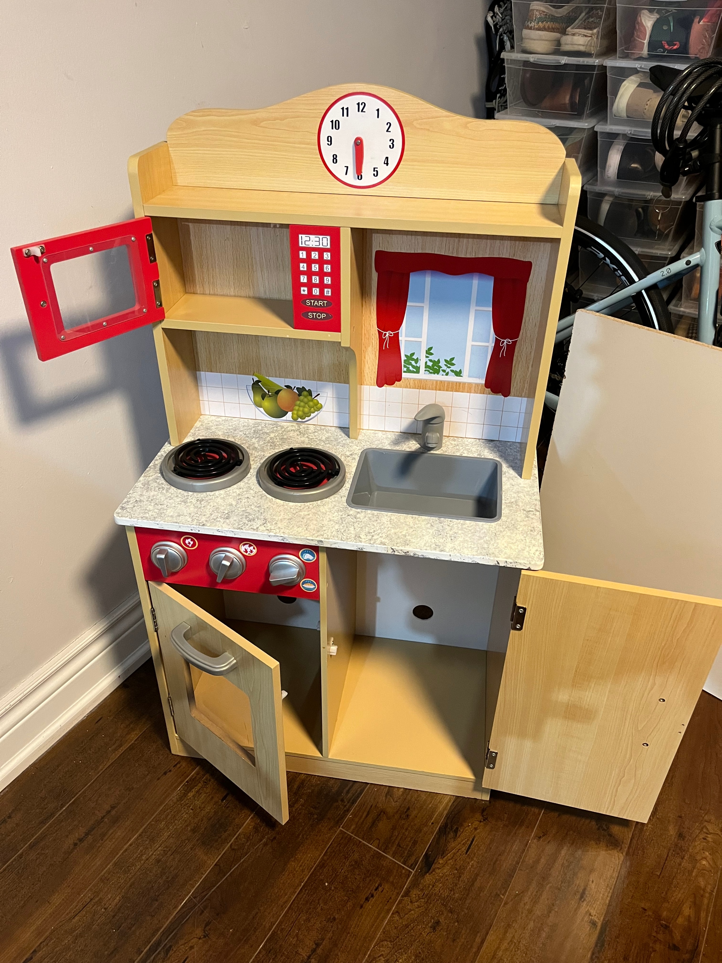 Wooden Kids Play Kitchen with Microwave, Sink & Storage - photo 2