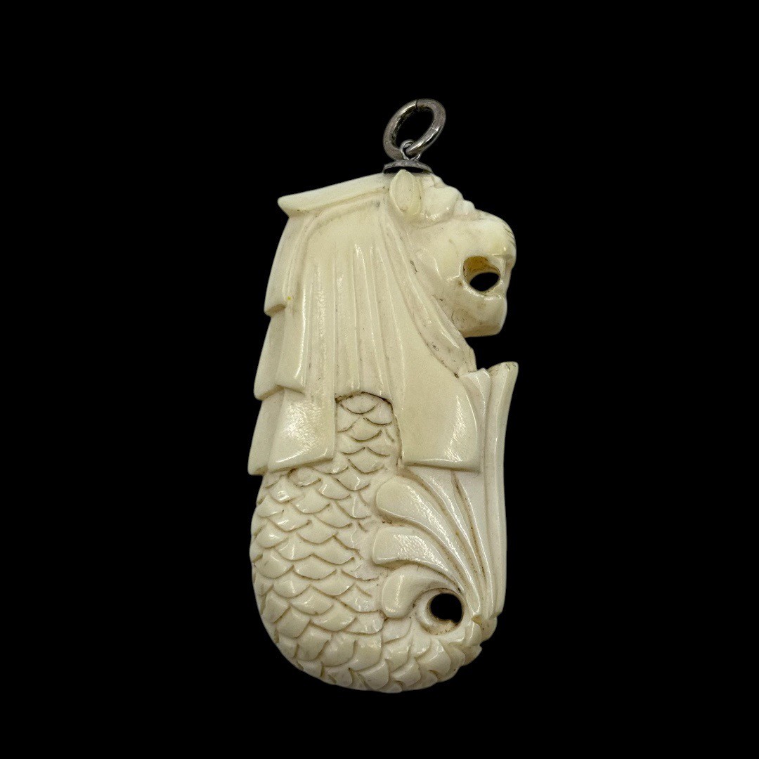 Vintage sterling silver carved bone Merlion pendant - GM1216 - photo 2