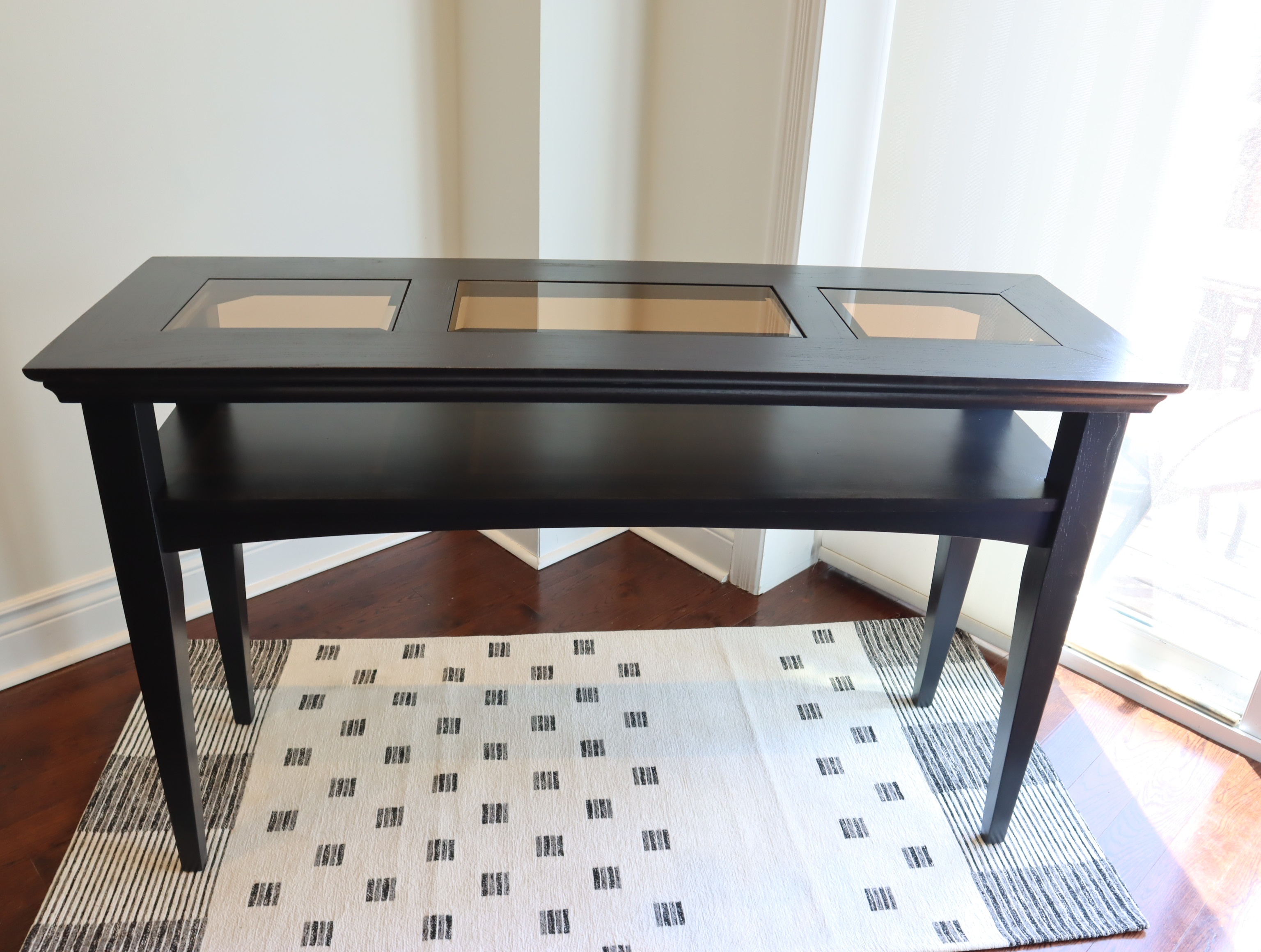 Black Console Sofa Table with Glass Inserts - photo 3