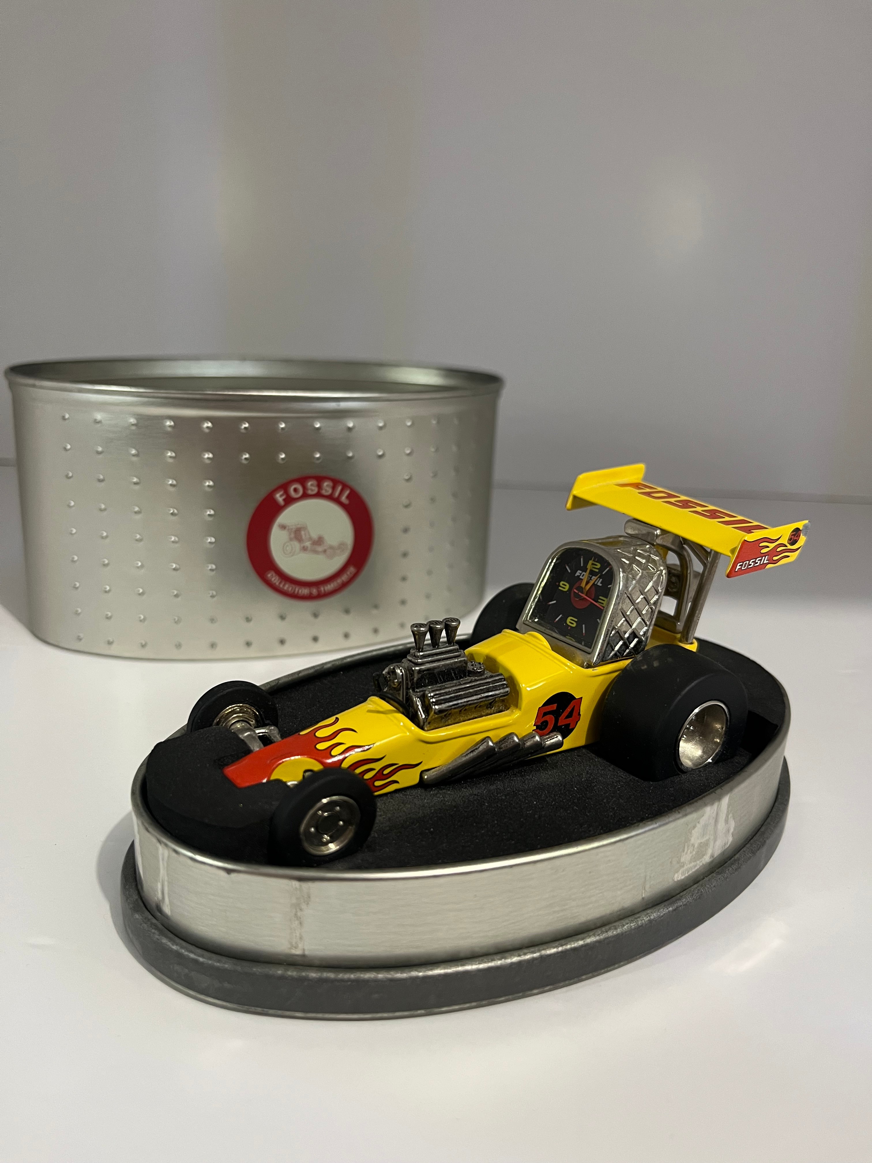Fossil Hot Rod Race Car Desk Clock with Tin Display Case