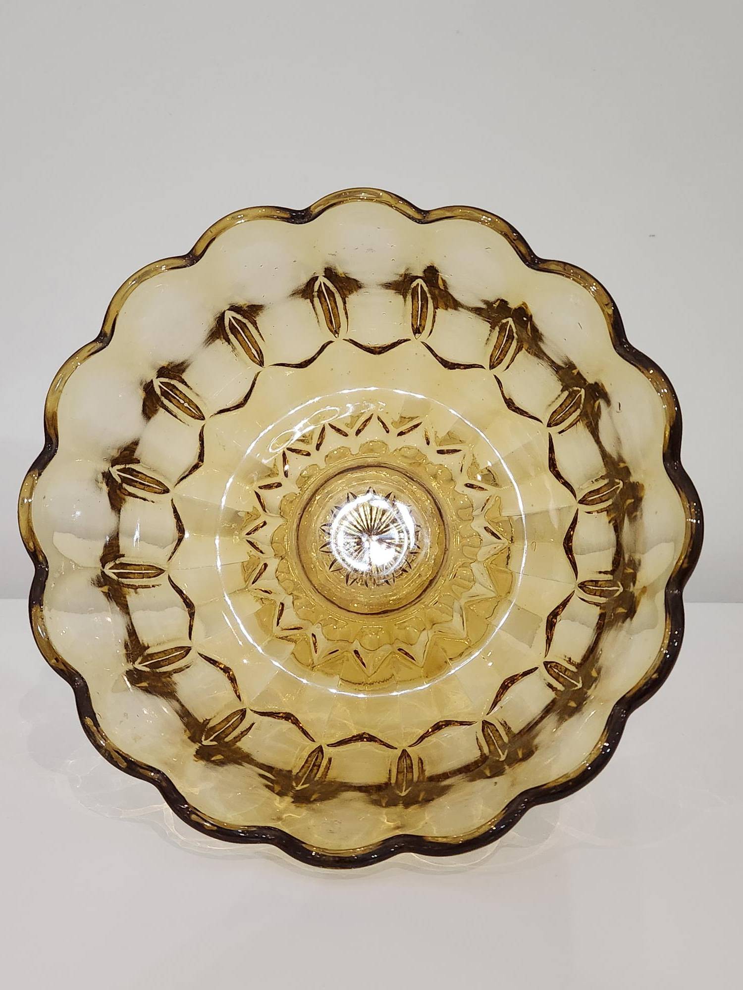 Vintage Anchor Hocking Fairfield Amber Glass Footed Fruit Bowl - photo 2