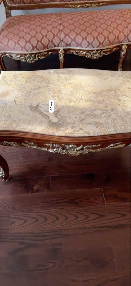 Marble Top Coffee Table with Ornate Wood Frame - photo 3