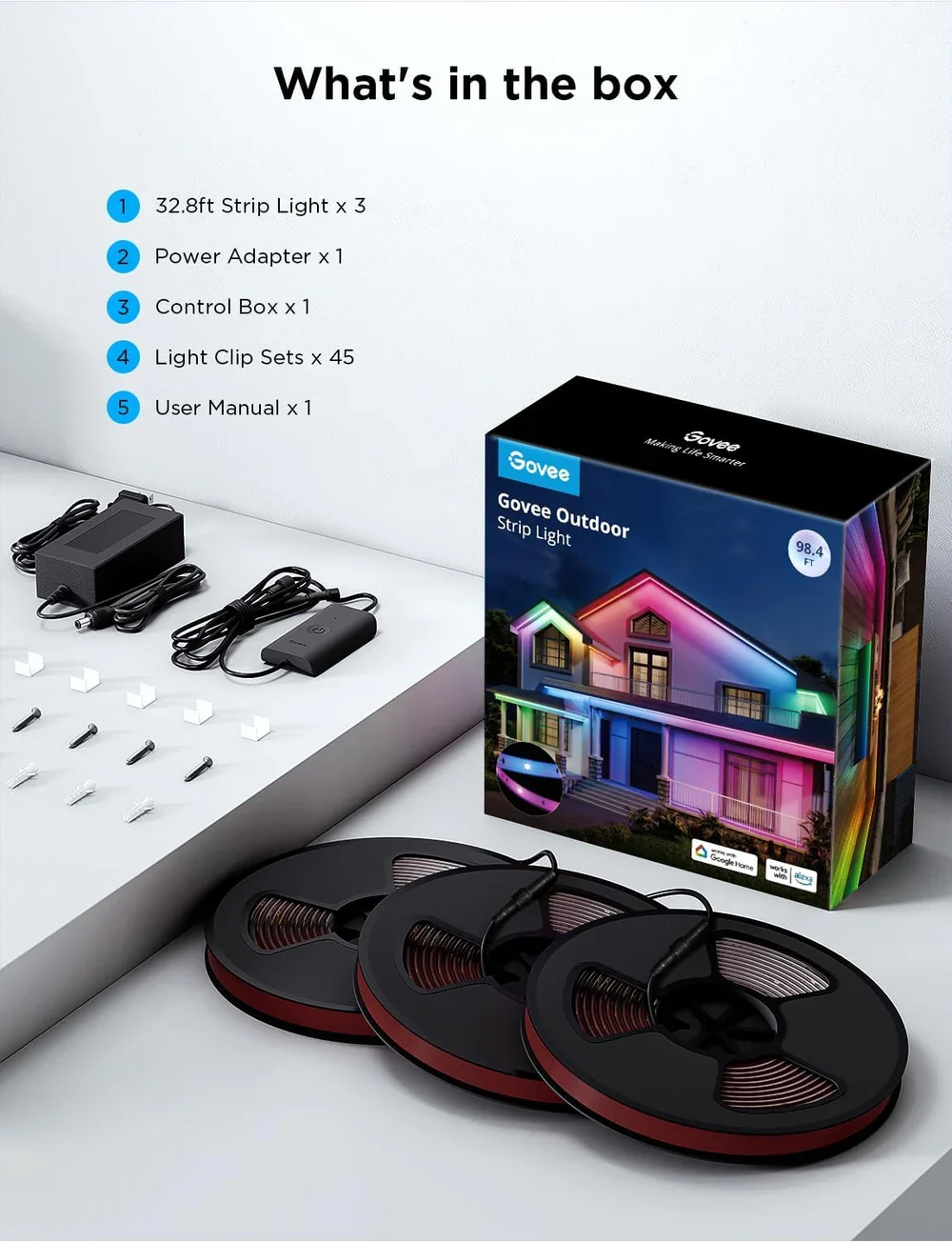 New Govee Smart Wi-Fi RGBIC Outdoor Strip Lights × 1