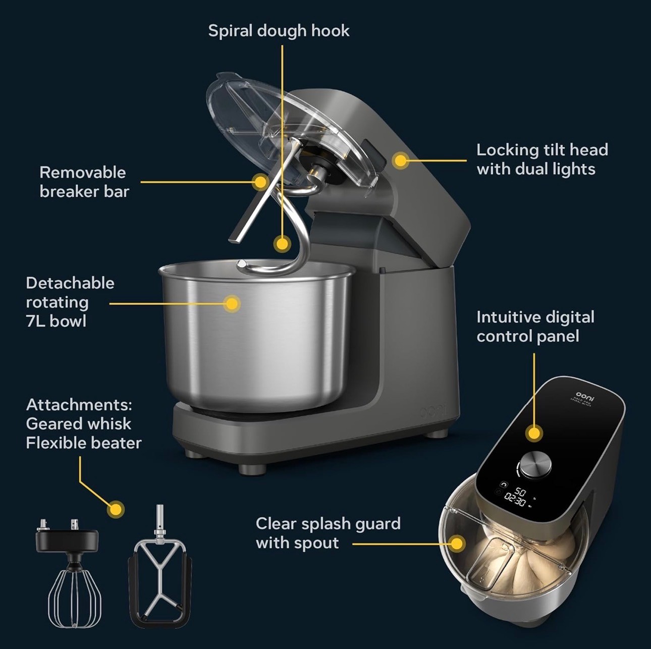 Ooni Halo Pro Spiral Mixer 7.3 Quart Capacity 58 Speed Setting - photo 3