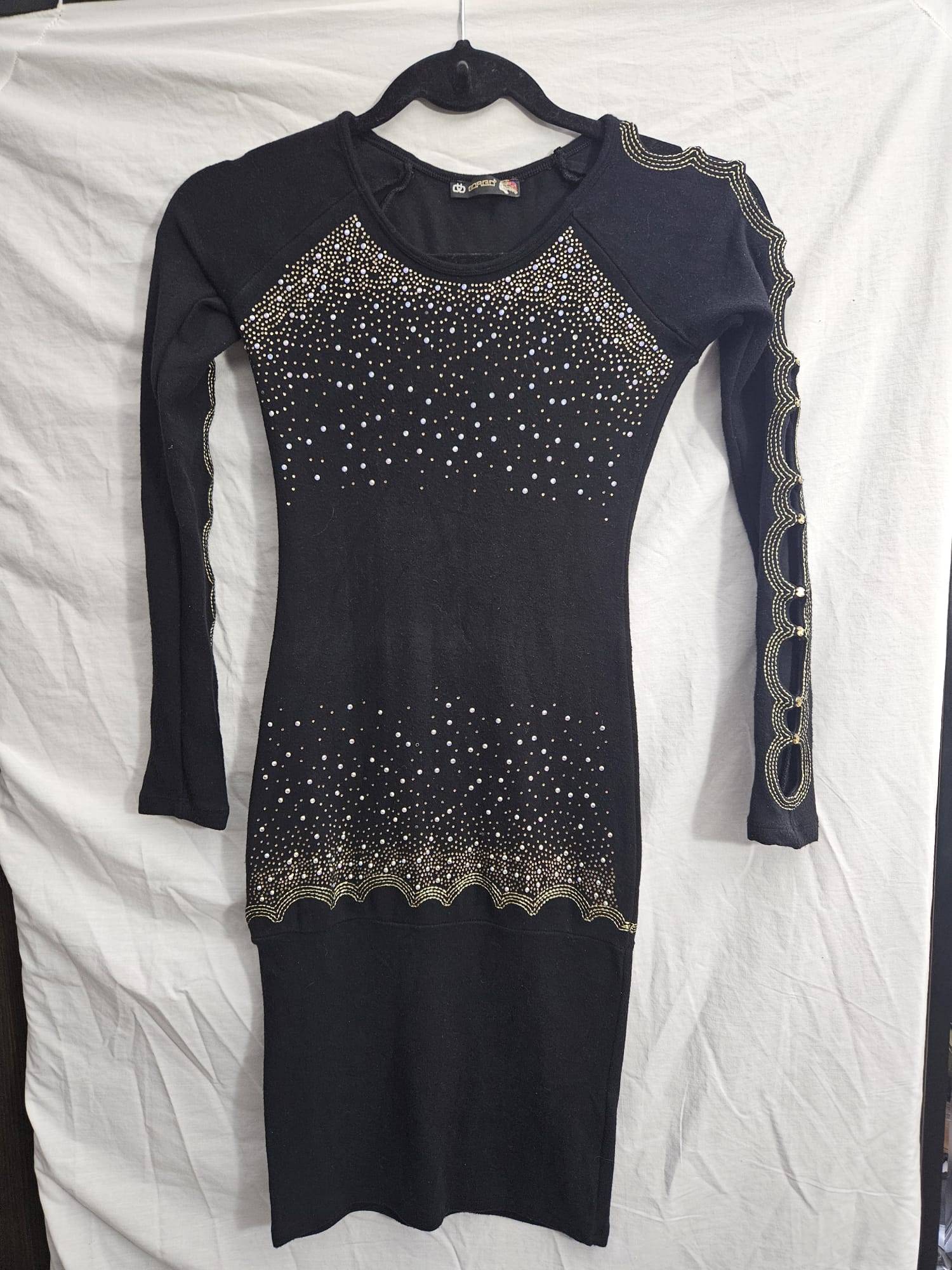 Black Gold Rhinestone Cutout Sleeve Bodycon Dress