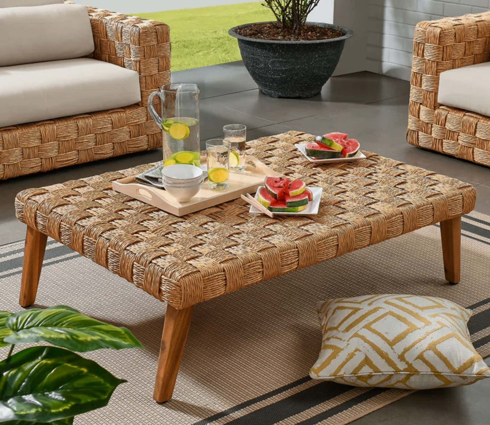 New Indoor/Outdoor Coffee Table (Wood and Wicker)