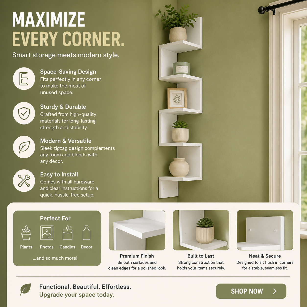 Zigzag Corner Shelf  - Space Saving Organizer Home Decore - photo 4