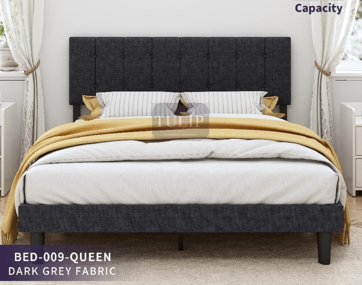 Tulip Queen Bed Frame - Dark Grey Fabric