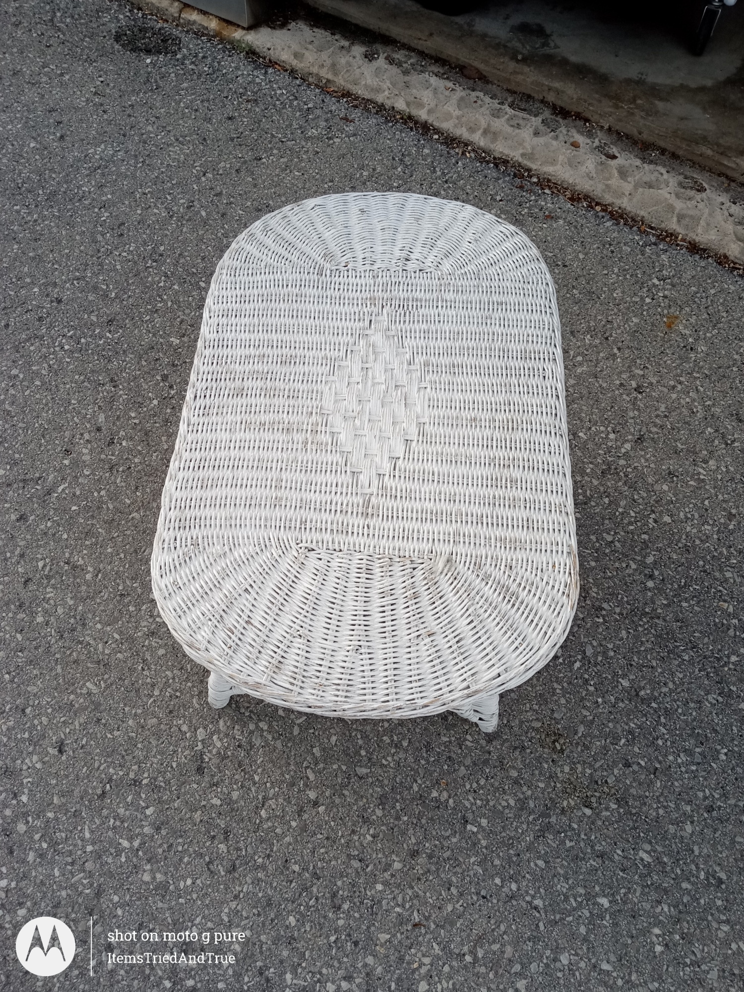 White Wicker Coffee Table – Oval Top with Lower Shelf - photo 3