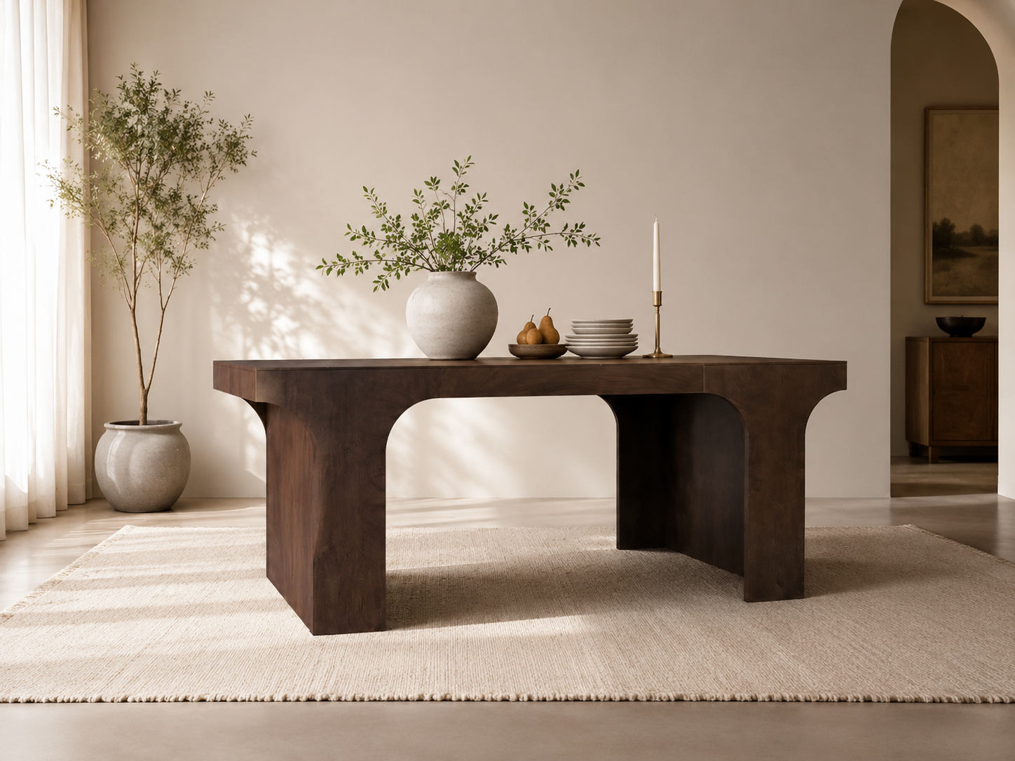 Modern Solid Wood Dining Table – Contemporary Walnut Finish 71”