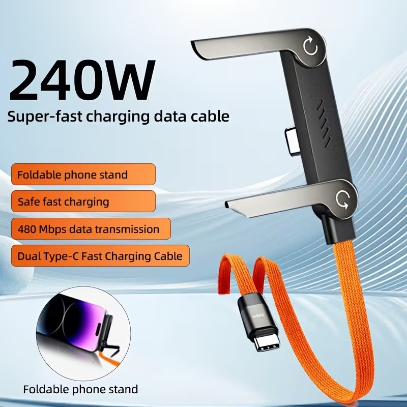 240w Braided Fast Charge Cable with Built-in Phone Stand