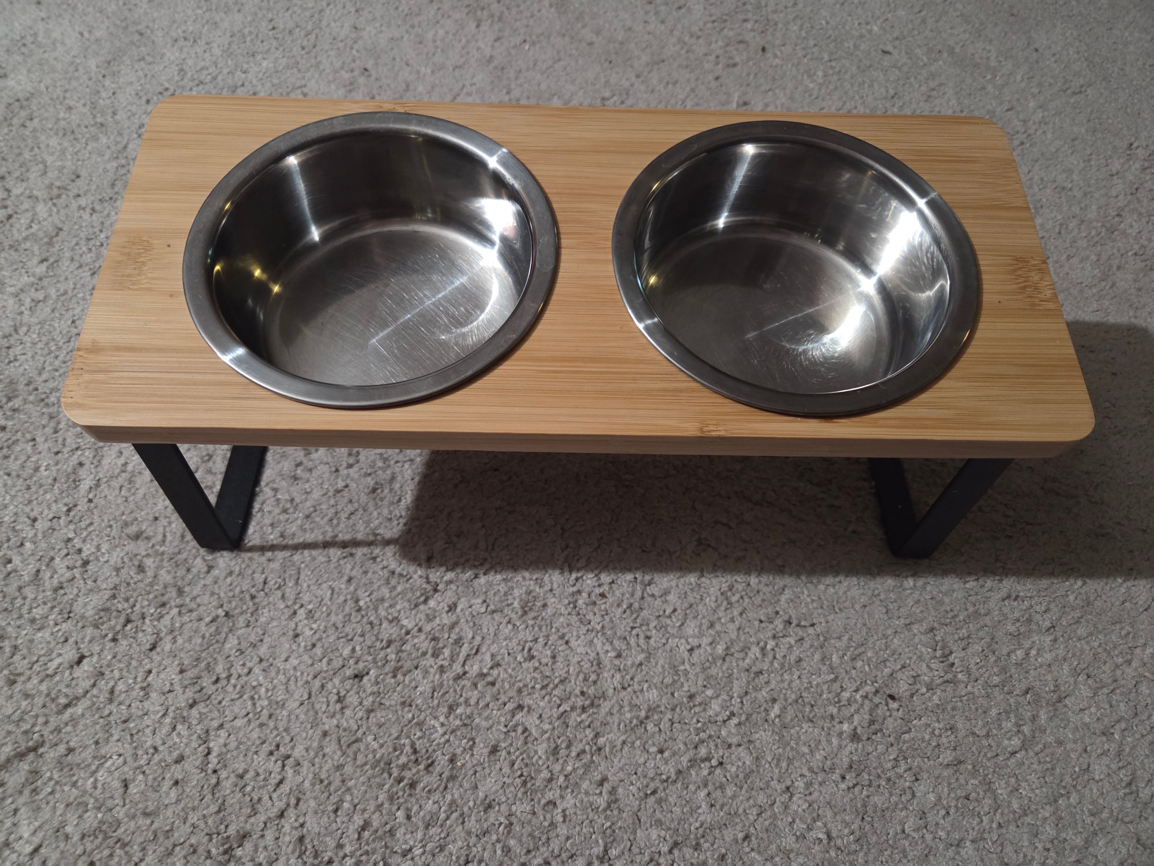 2 Elevated Cat Food Bowls, Stainless Steel, Tilted (Like New)