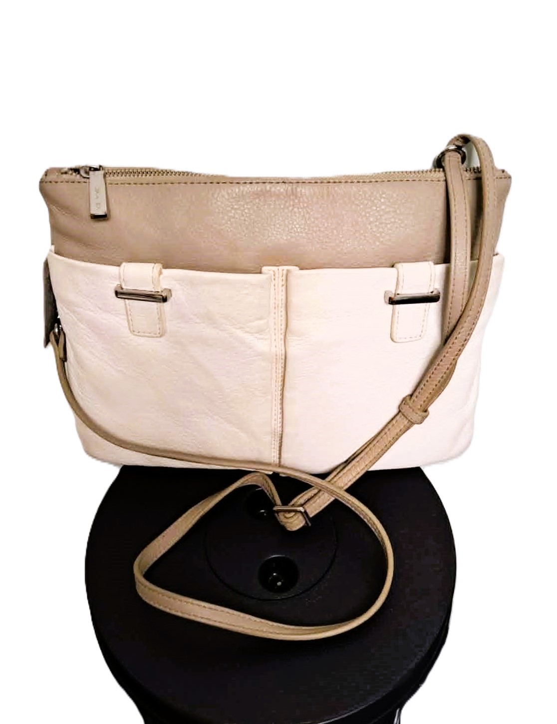 Authentic Danier 2Tone Genuine Leather Crossbody Bag Cream Taupe