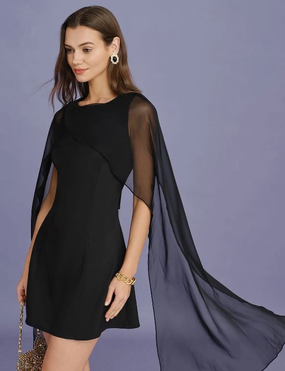 Black Boat Neck Flowy Mini Dress - photo 4
