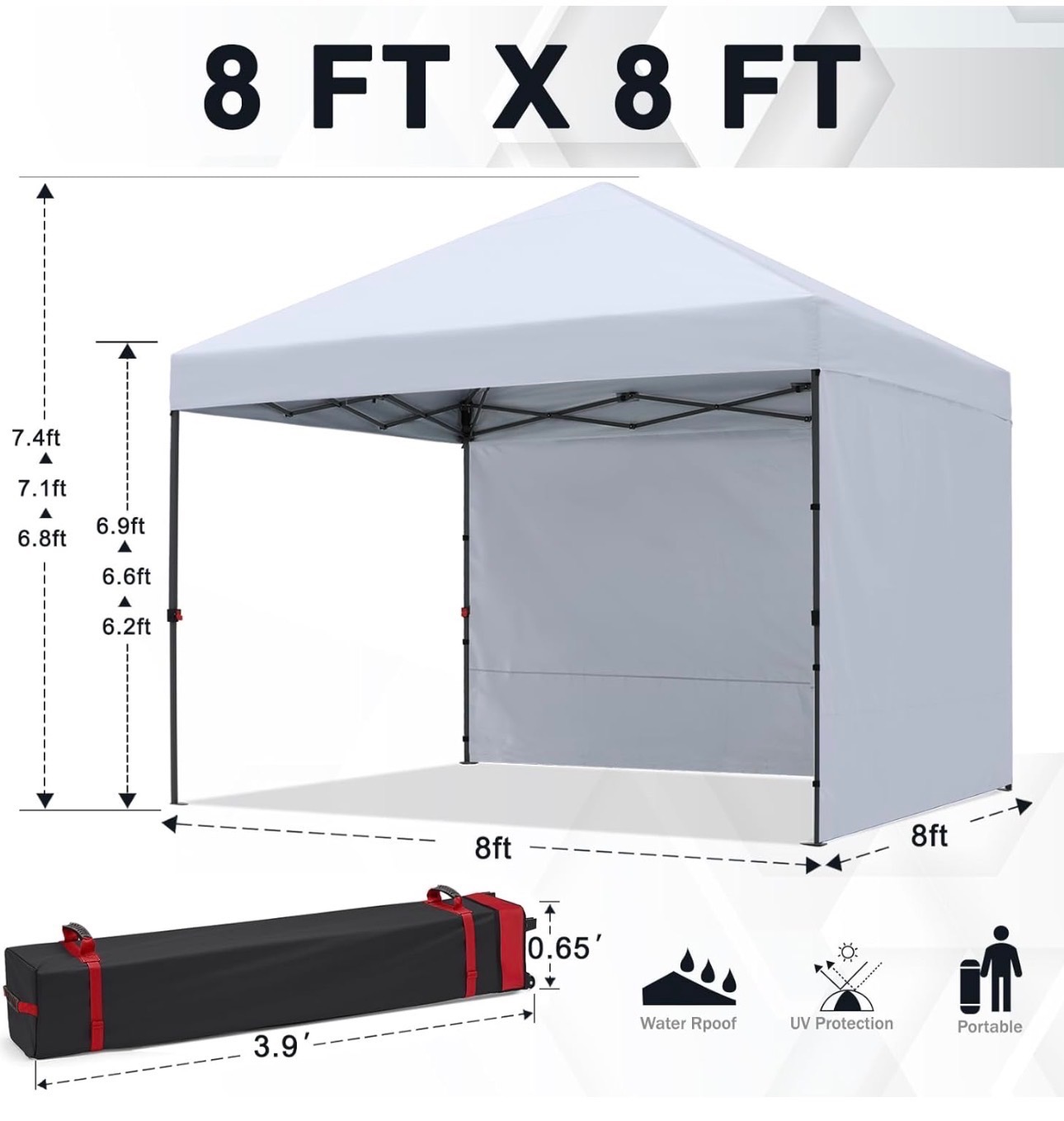 Pop Up Canopy Tent 8x8ft 2 Sidewalls High Quality UV Protection - photo 3