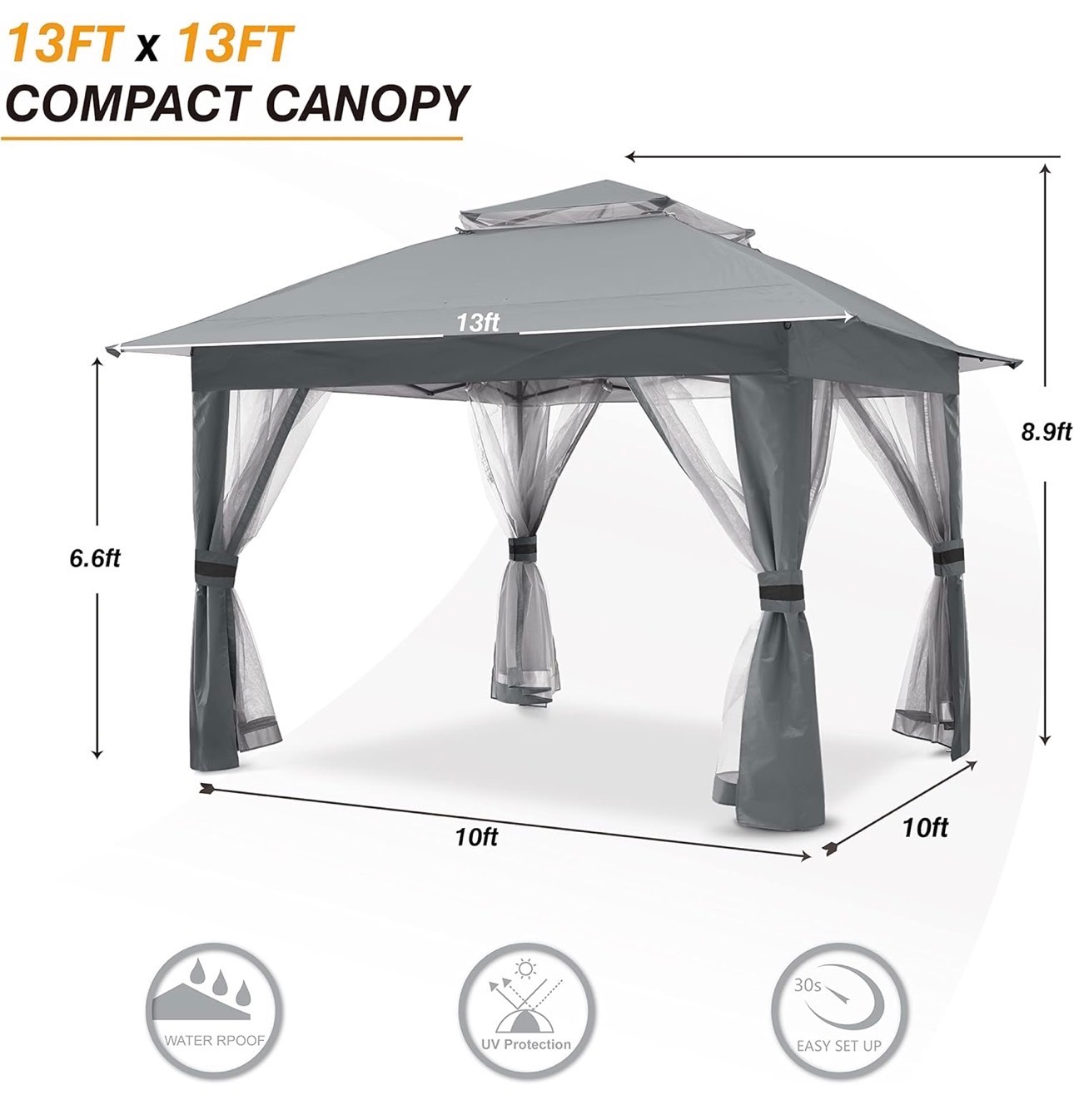 NEW: Pop Up Canopy 13x13ft Instant Folding Shelter Netting Walls - photo 2