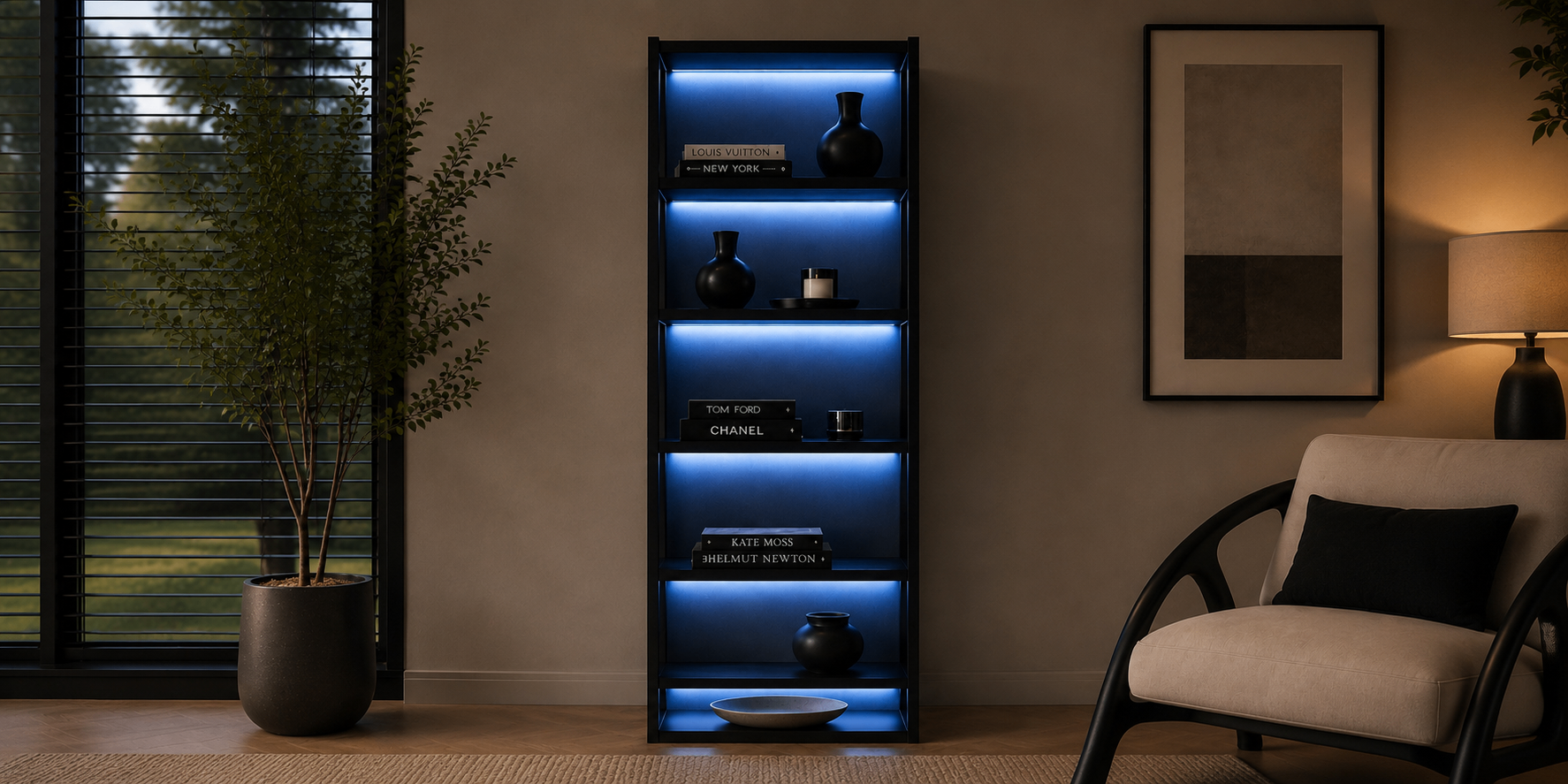 Modern LED Display Cabinet & Bookshelf – Luxury Storage Shelf