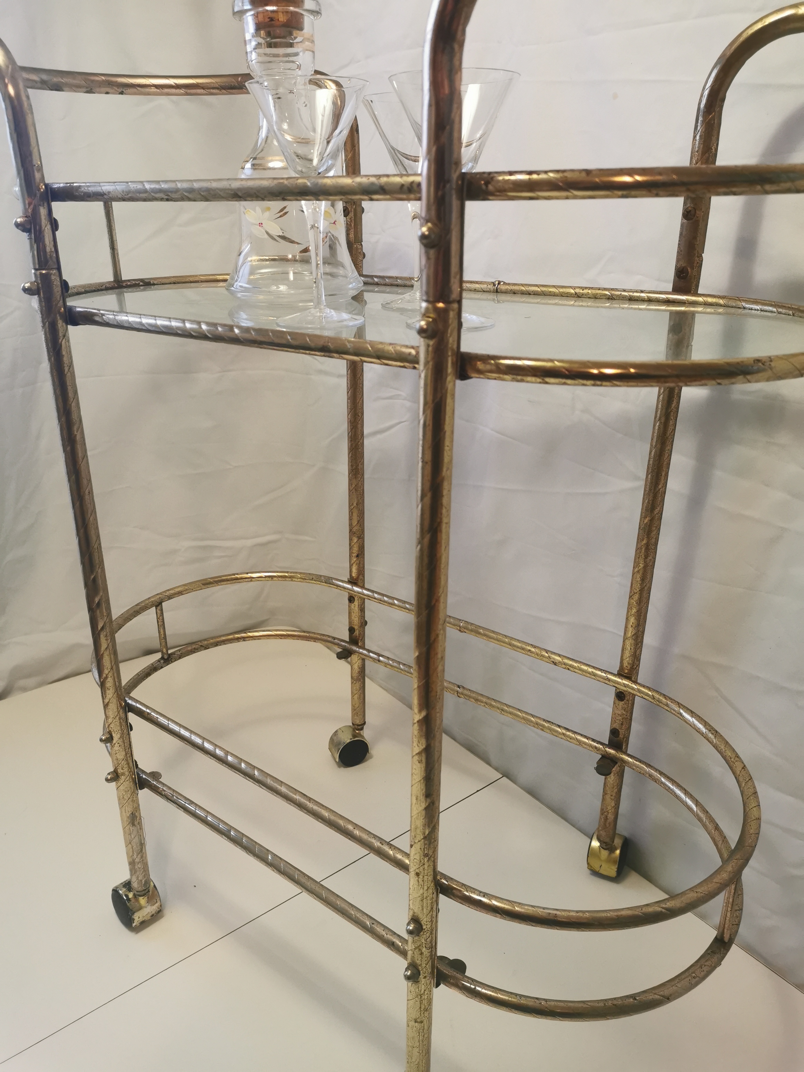 1970s Hollywood Regency Brass Oval Bar Cart  36" Length - photo 5