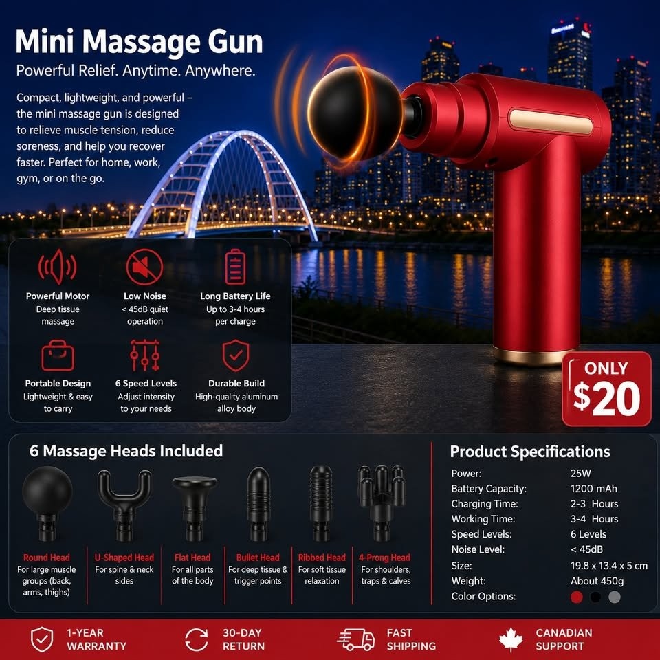 Mini Massage Gun – Deep Tissue Muscle Massager w/ 6 Heads – $20