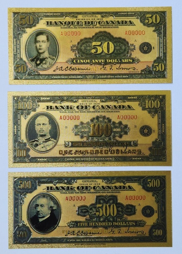 Complete Set — 1935 Bank of Canada Gold Foil Banknote Replicas - photo 4