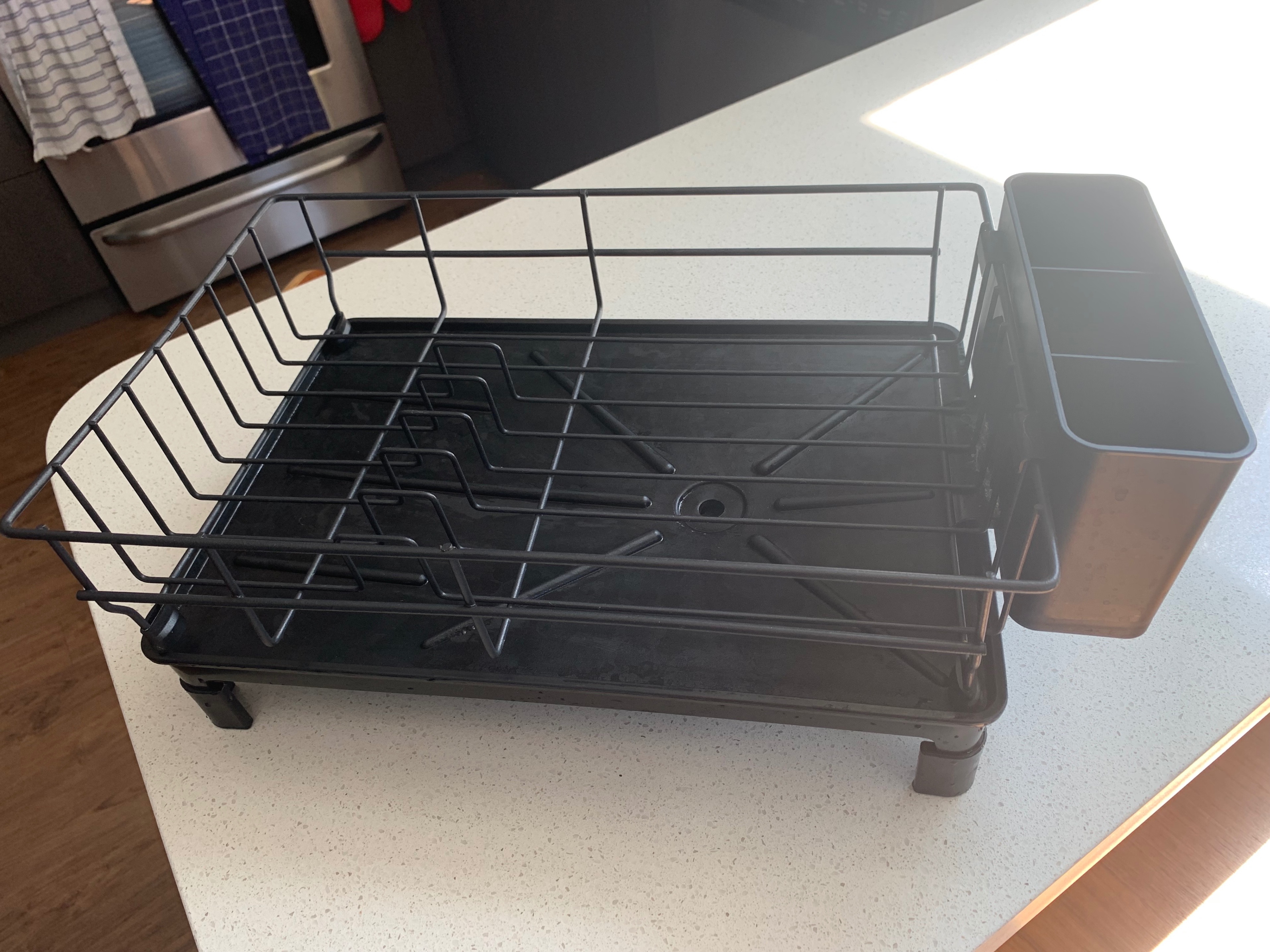 🍽️ Black Metal Dish Drying Rack with Drip Tray + Utensil Holder