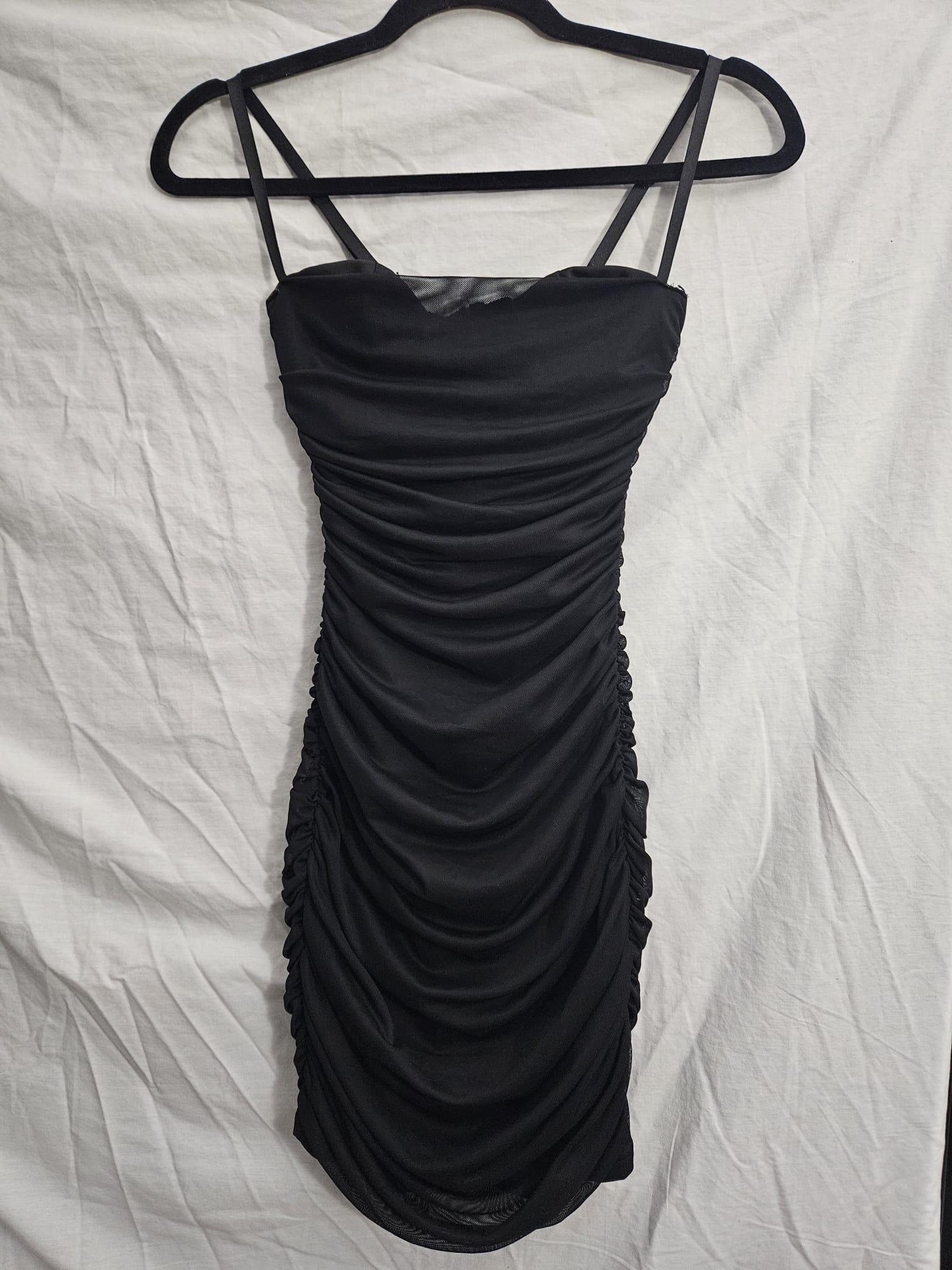 Black Mesh Fully Ruched Bodycon Mini Dress