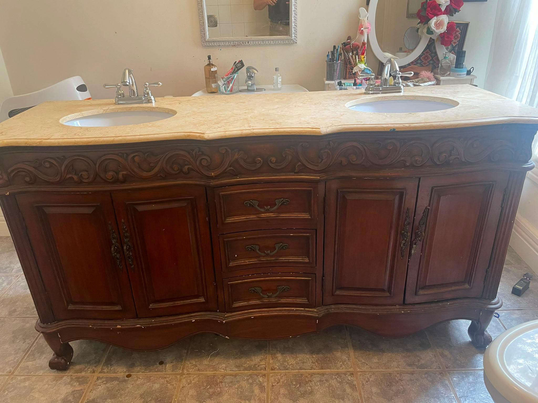 Double Sink Bathroom Vanity with Marble Top – $200 OBO