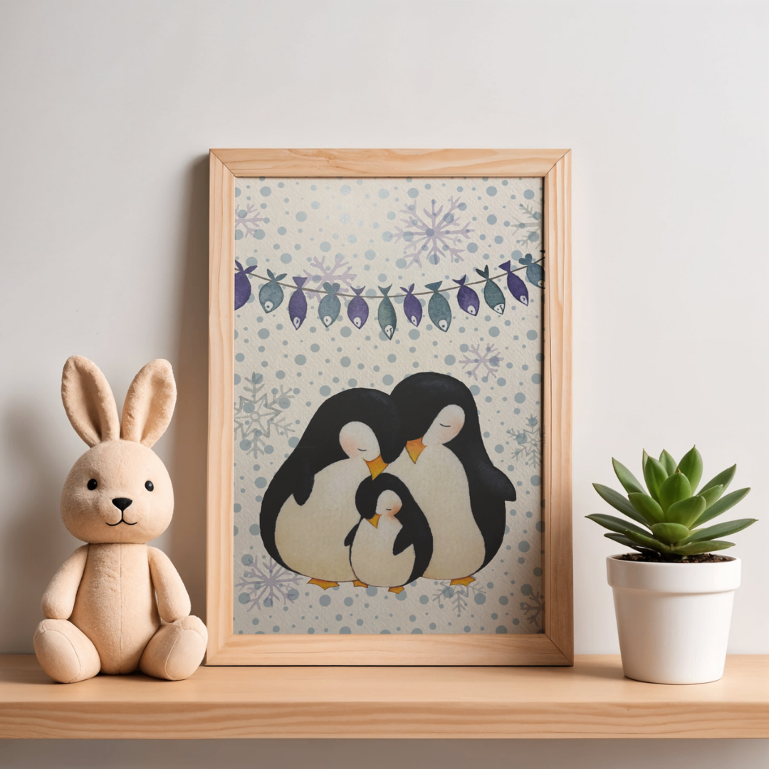 Penguin Family Art Print – 12” x 16” Nursery Wall Decor