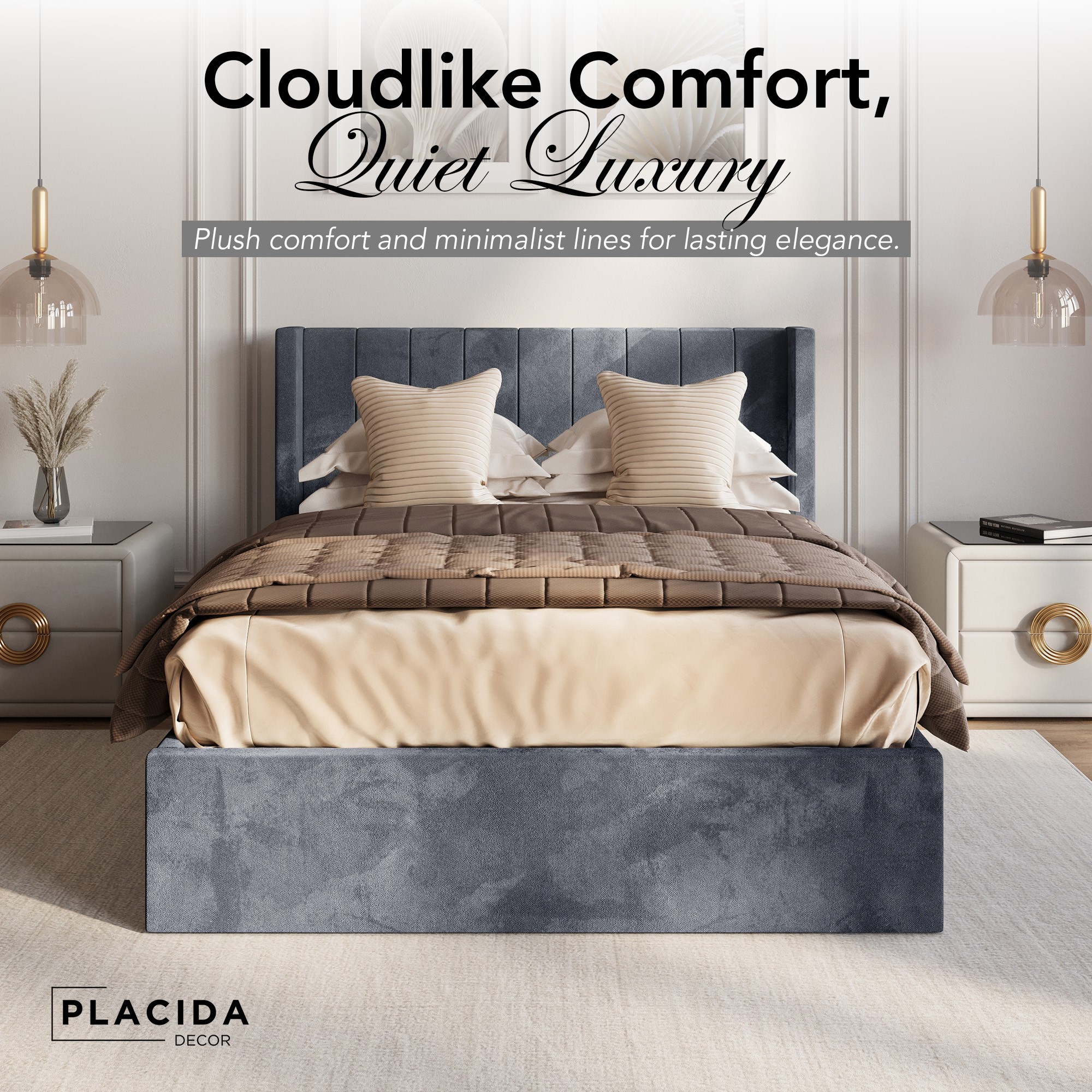 Gray Wingback Bed Frame with Storage | Double Queen King - photo 2