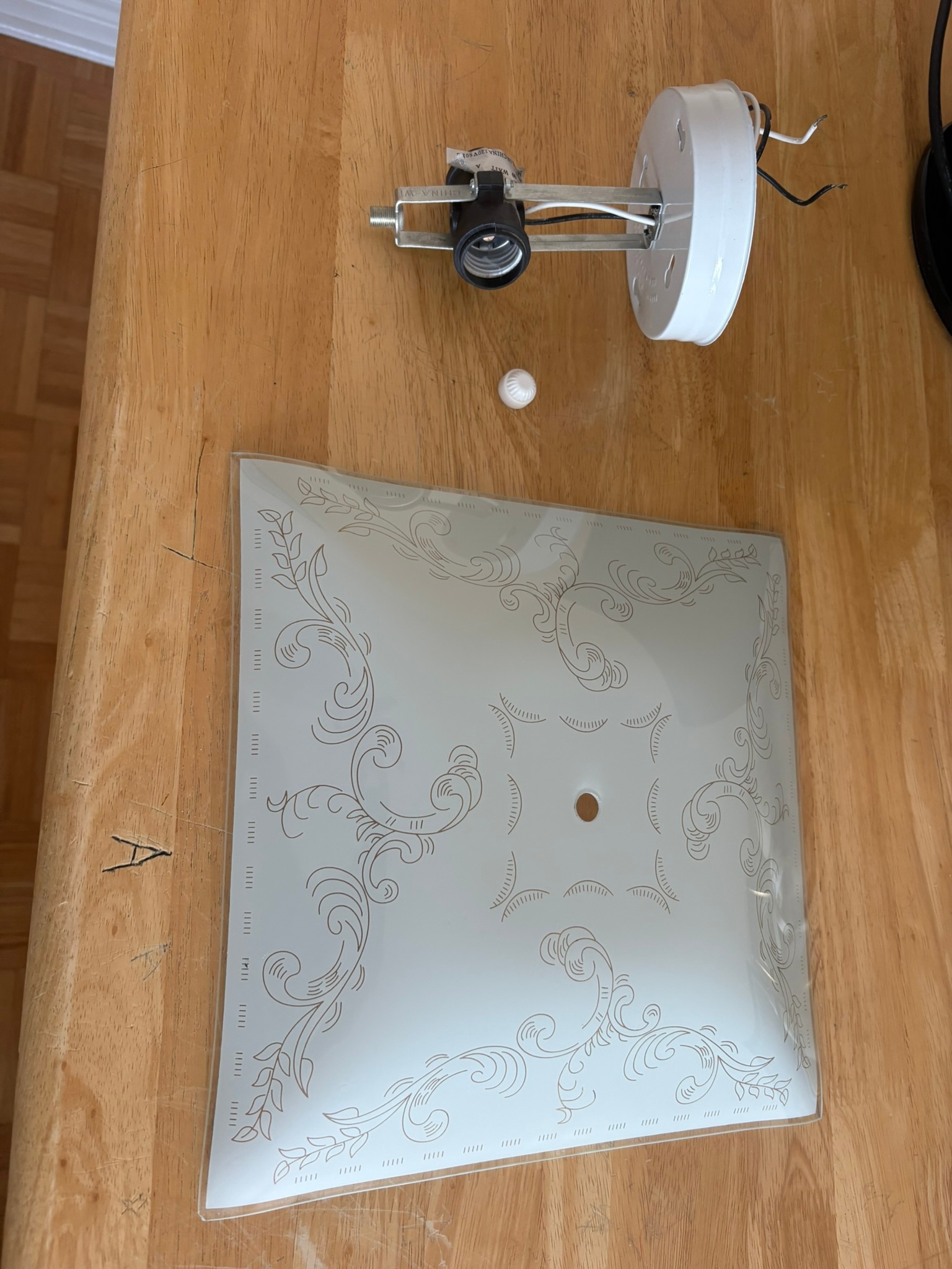 Square Frosted Glass Light Fixture Shade with Decorative Border - photo 2