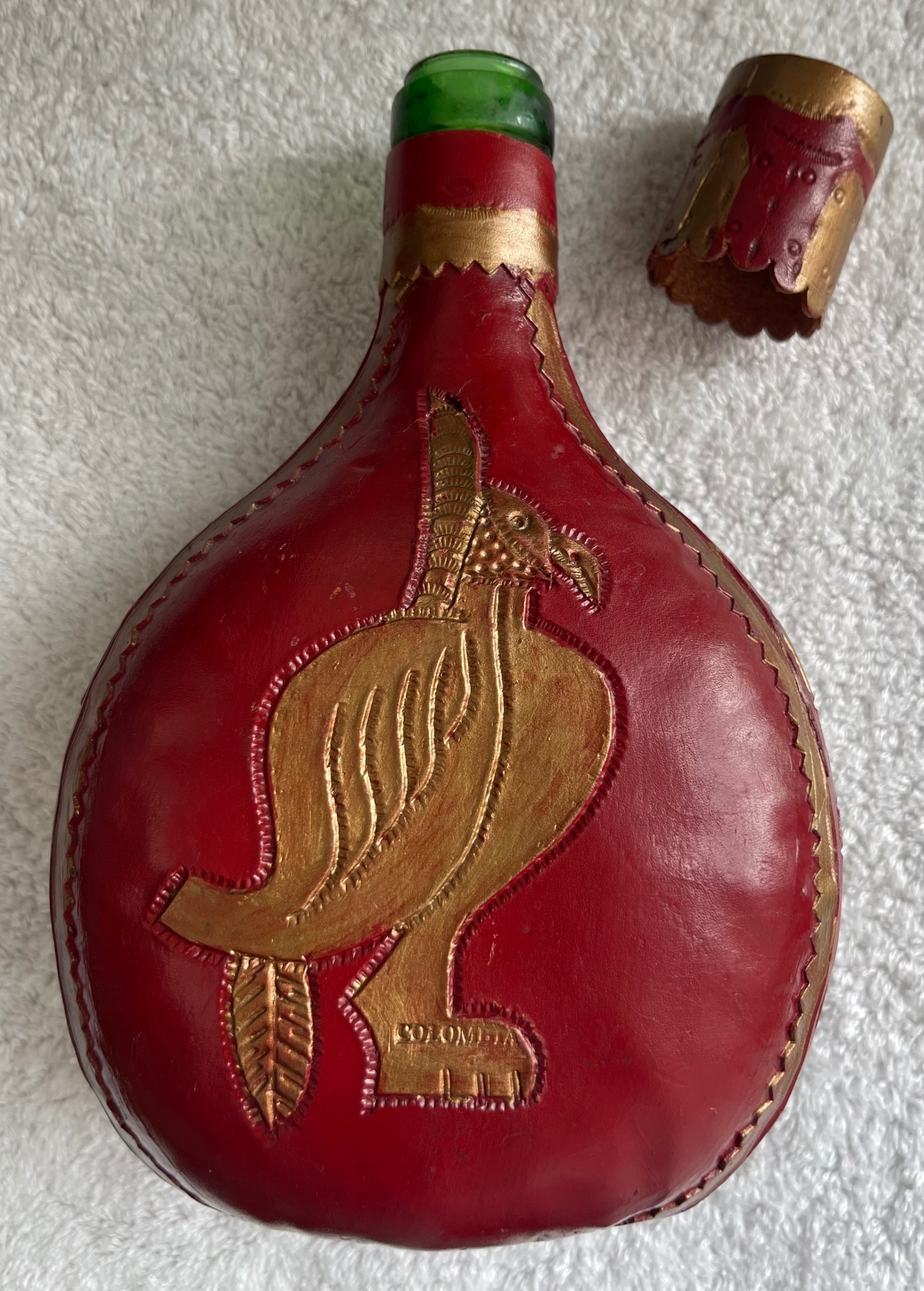 Vintage Colombian Hand-Tooled Leather Wrapped Decanter - photo 3