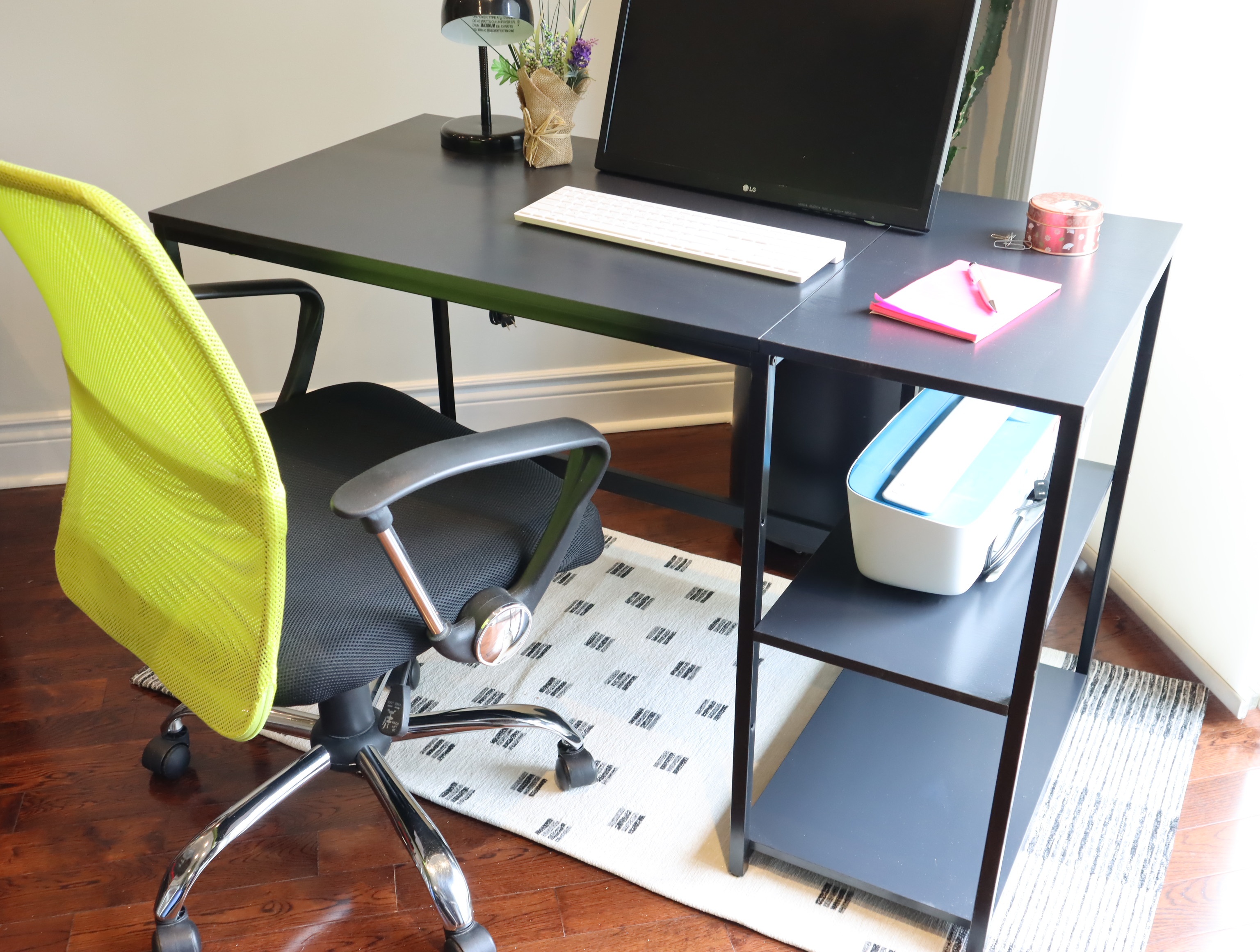 Black Desk with Side Storage and Printer Shelves - photo 2