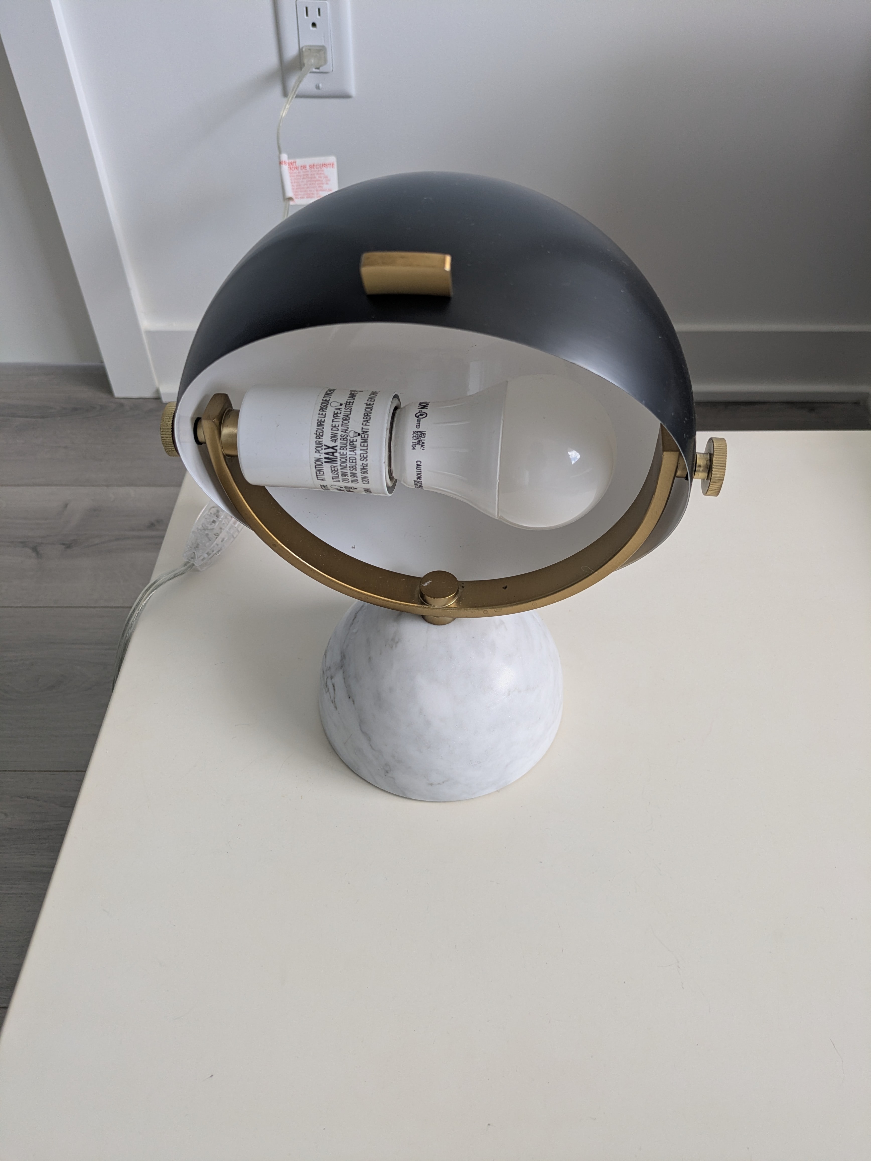 West Elm Black & Brass Marble Table Lamp / Desk Lamp - photo 3