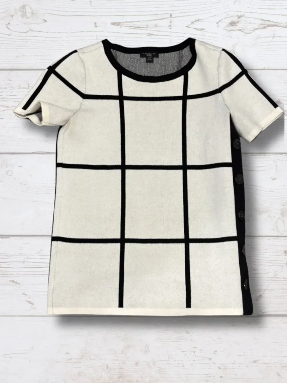 Ann Taylor Factory Petite Black & White Checkered Sweater Top - photo 2