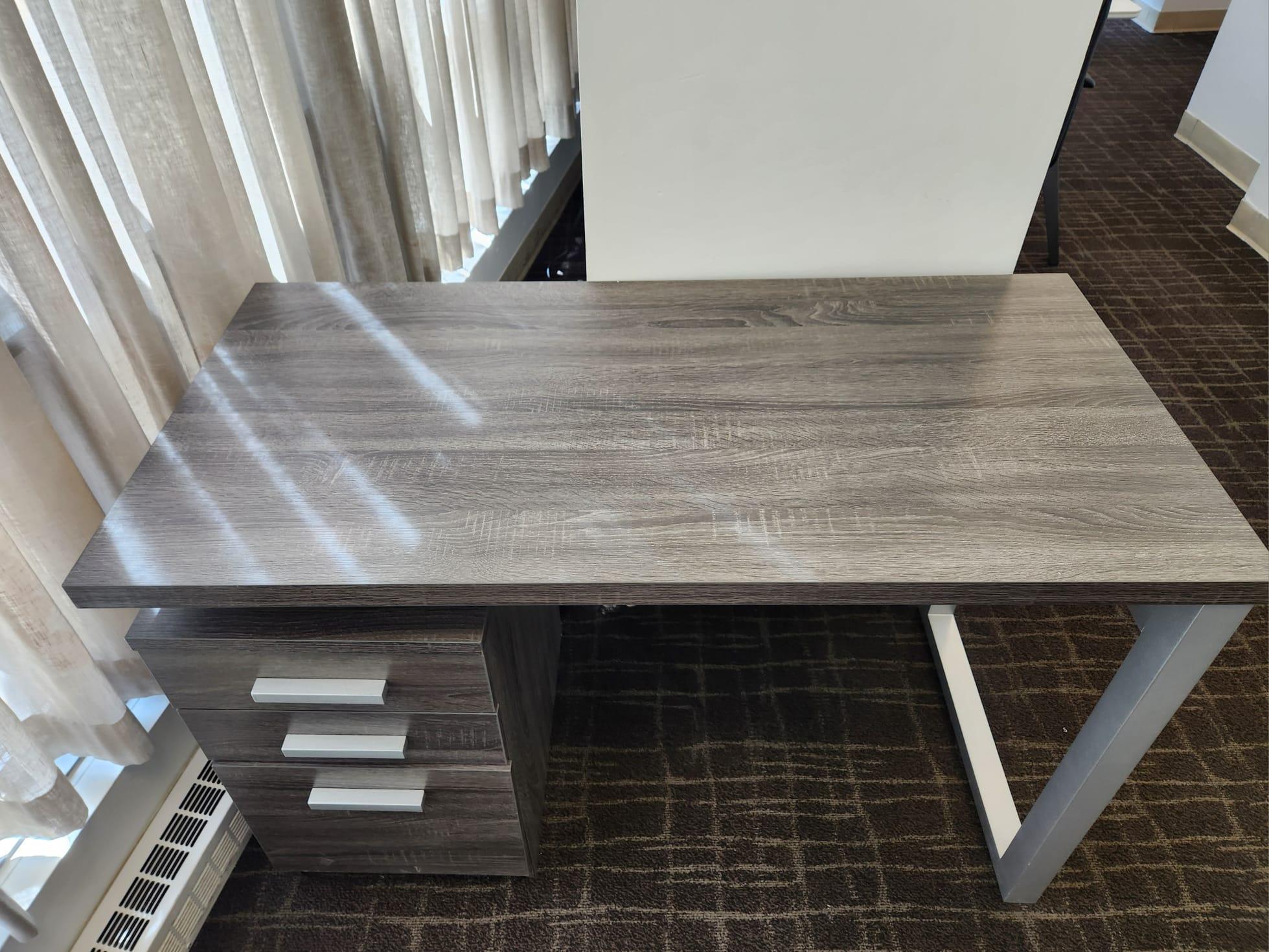 Reversible Distressed Grey Modern Desk with 3 Drawers - photo 3