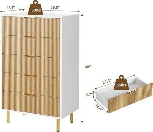BRAND NEW White and Oak Dresser with Gold Accents - photo 3