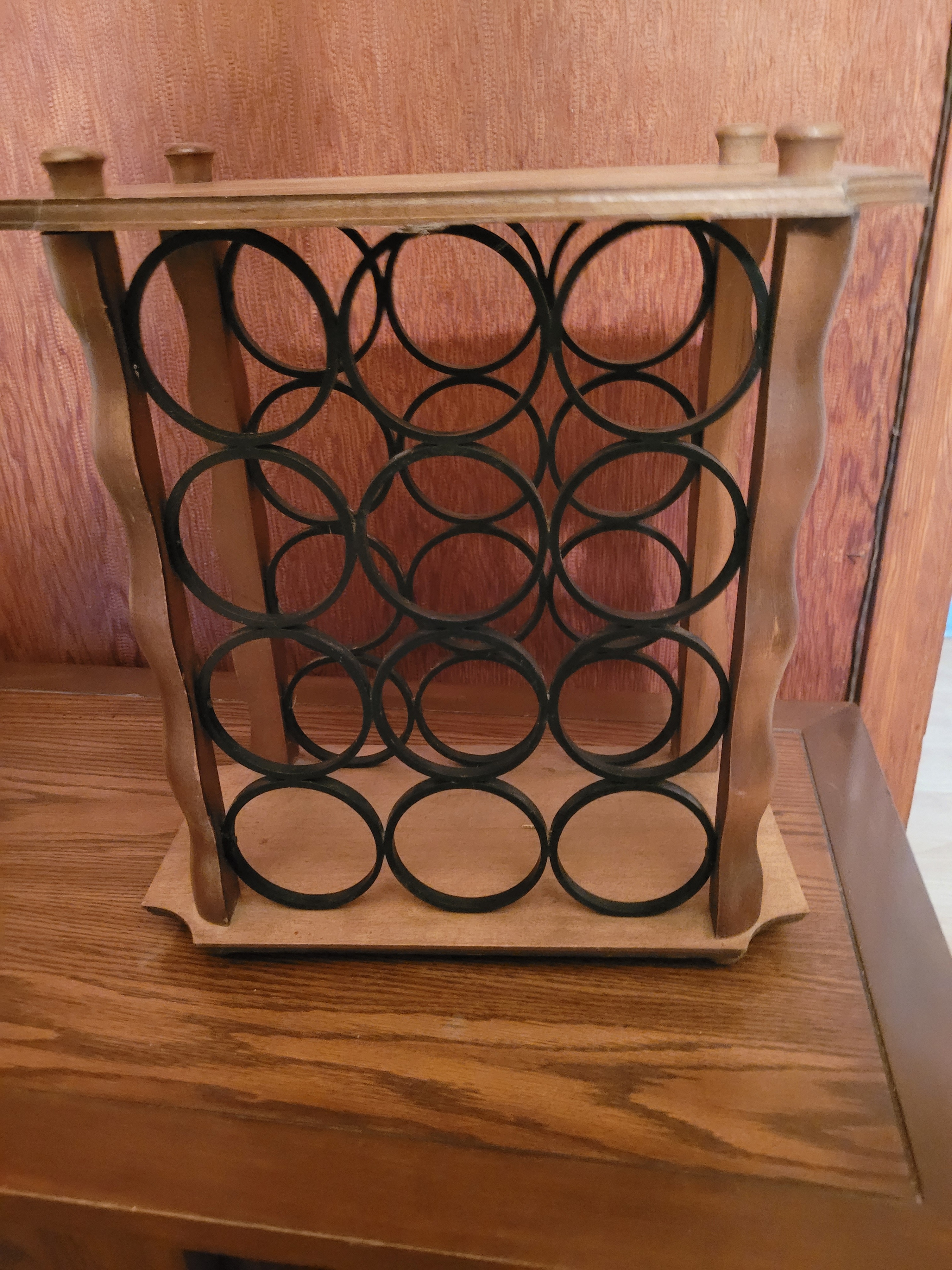 1970s 12-Bottle Countertop Wooden Wine Rack Free Standing