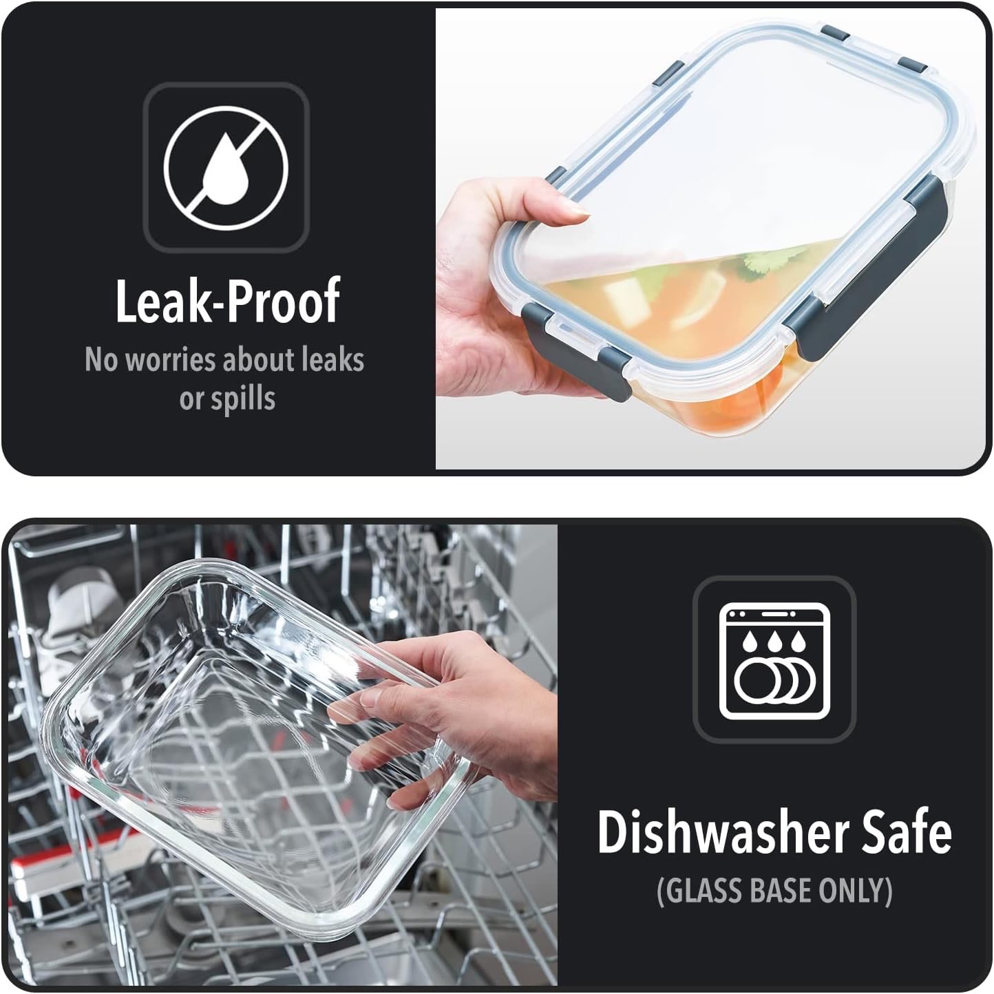 Glass leak proof food storage container, 1040mL, set of 6 - photo 5