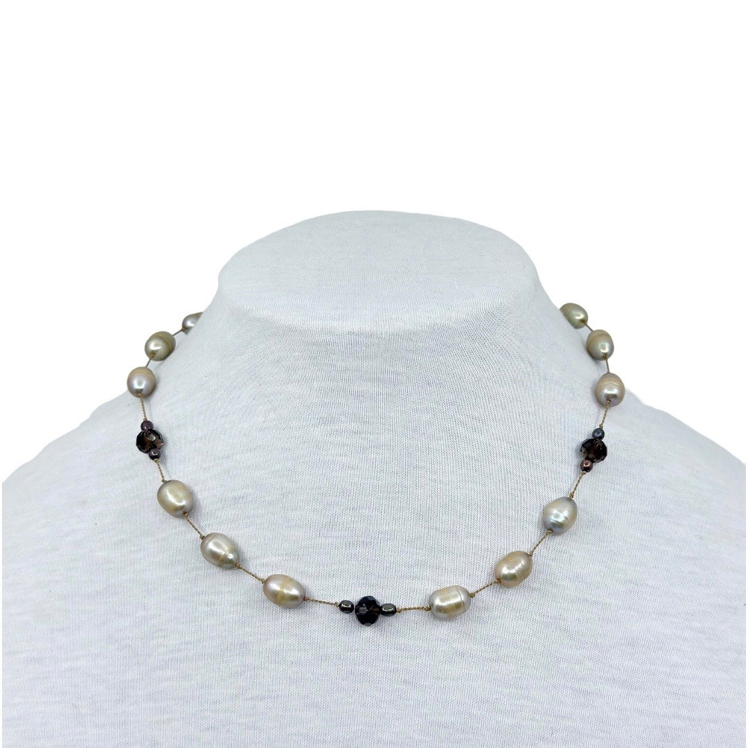 sterling silver pearl & smoky quartz necklace - GM317 - photo 2