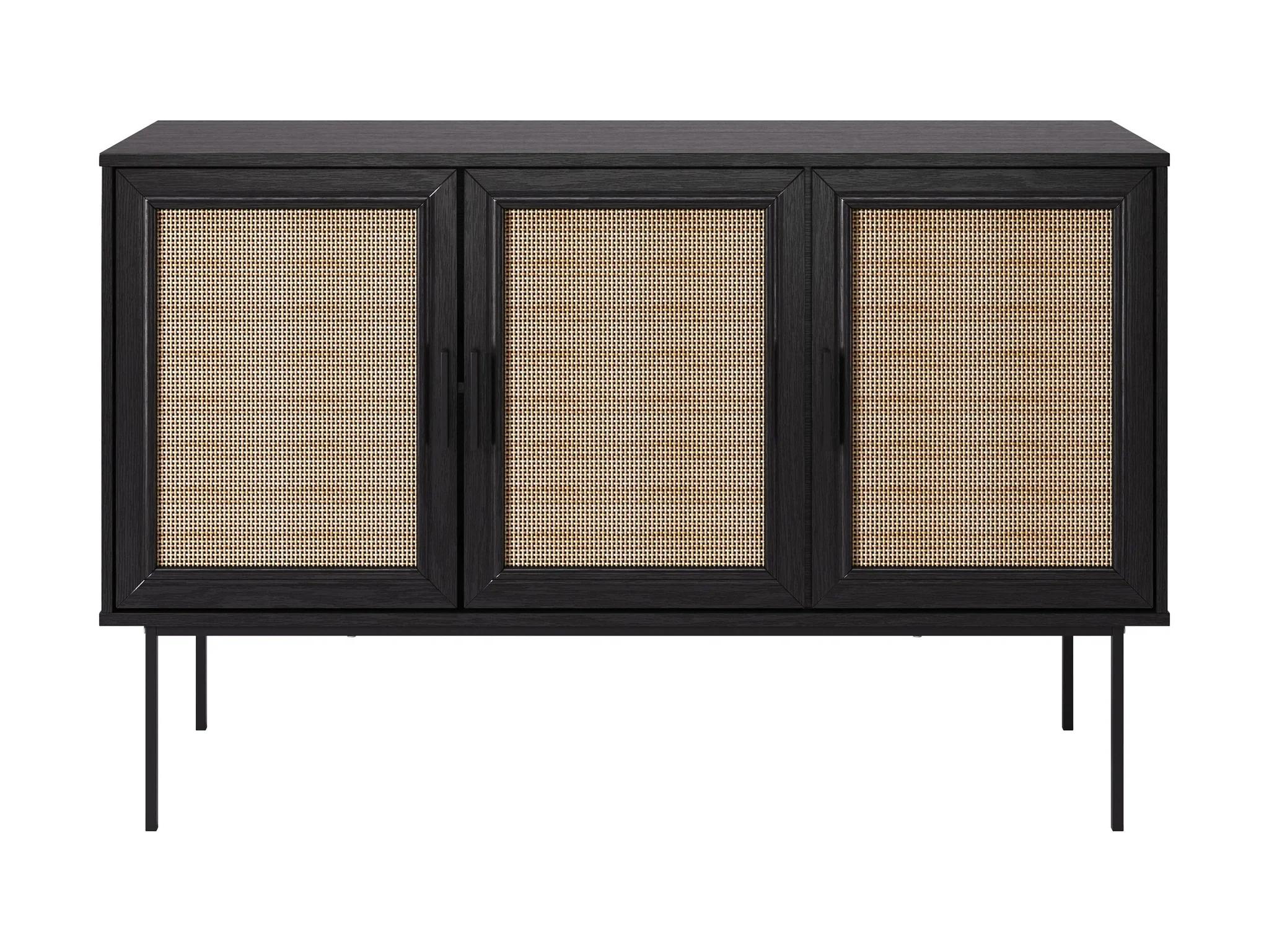 Modern Black Buffet Cabinet with Woven Doors | 47” - photo 2